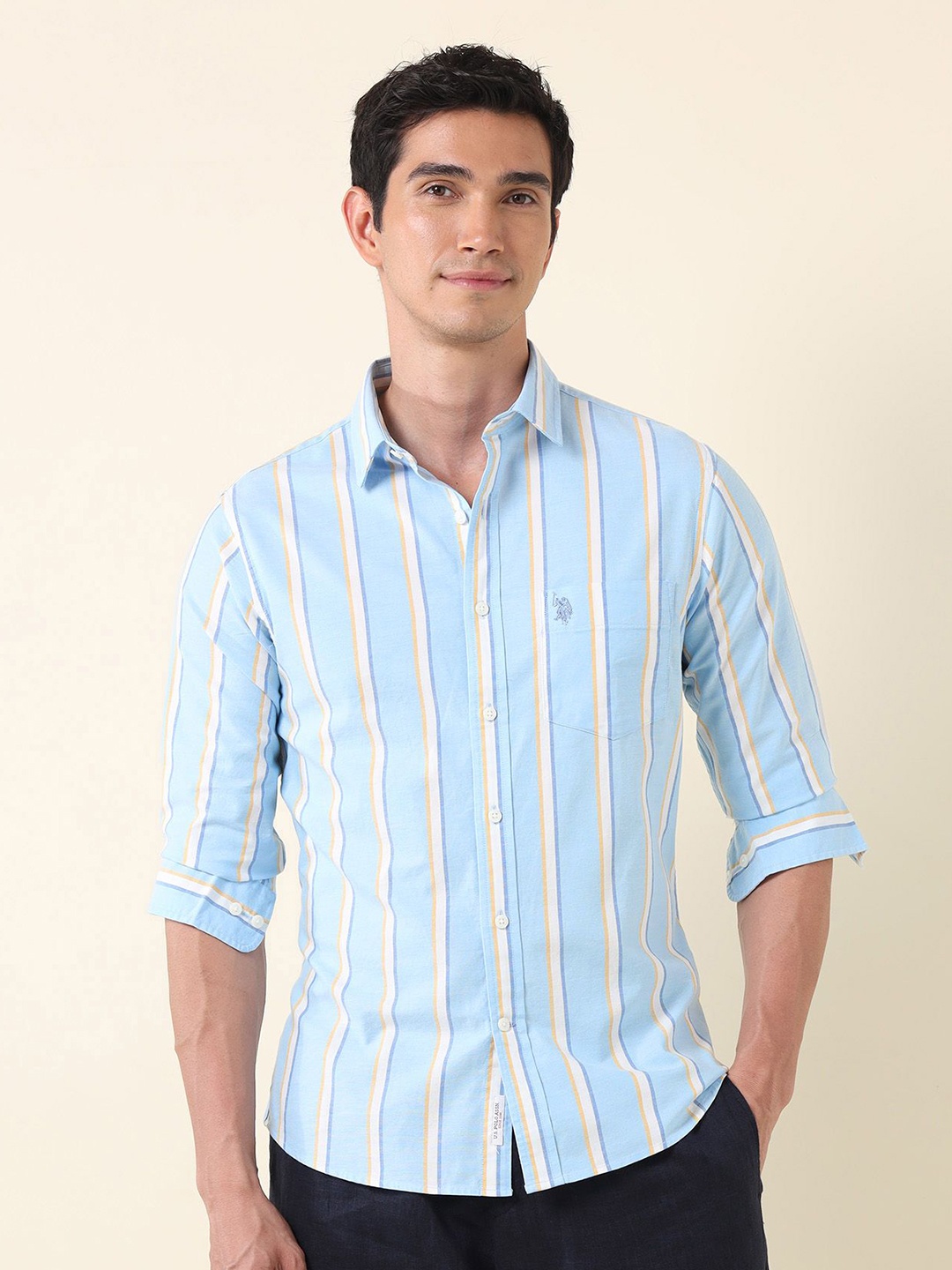 

U.S. Polo Assn. Men Classic Tailored Fit Opaque Striped Casual Shirt, Blue
