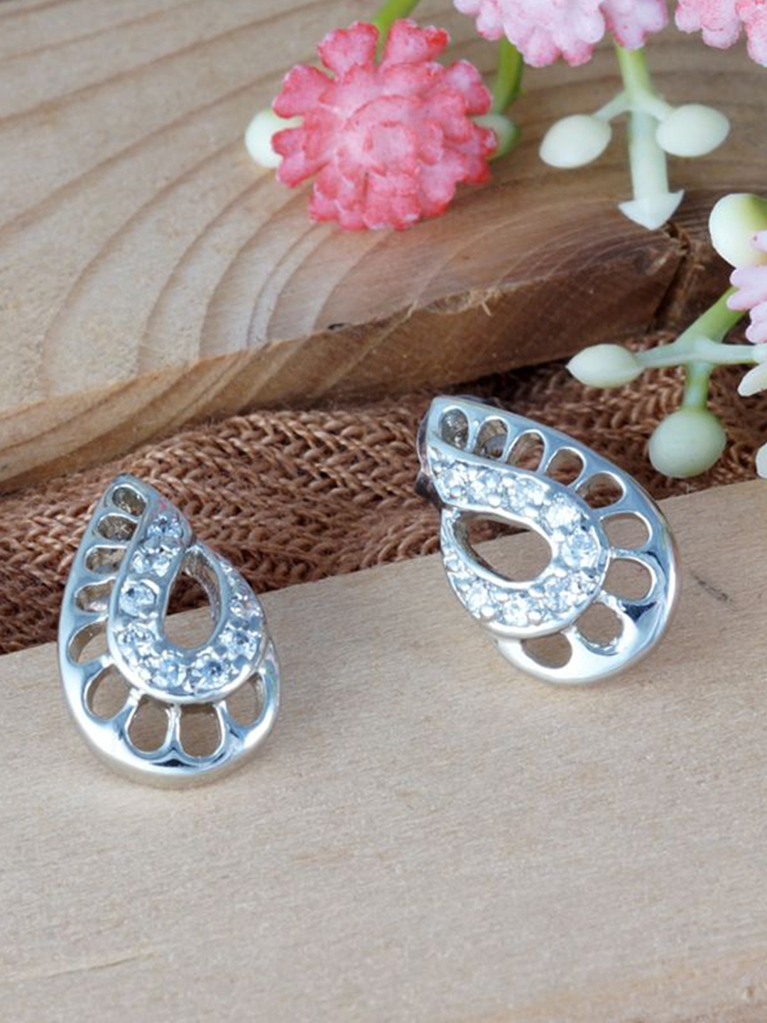 

Tuanz Silver Jewelry 925 Sterling Silver Rhodium-Plated Stone Studded Drop Earrings