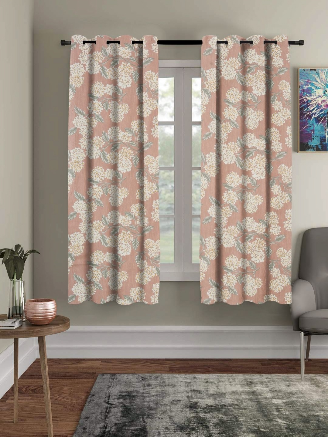 

RRC Coral 2 Pieces Floral Printed Microfiber Room Darkening Window Curtains