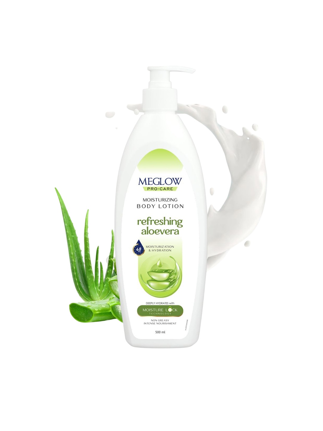 

MEGLOW Refreshing Aloevera 48Hrs Moisturizing Body Lotion - 500 ml, White