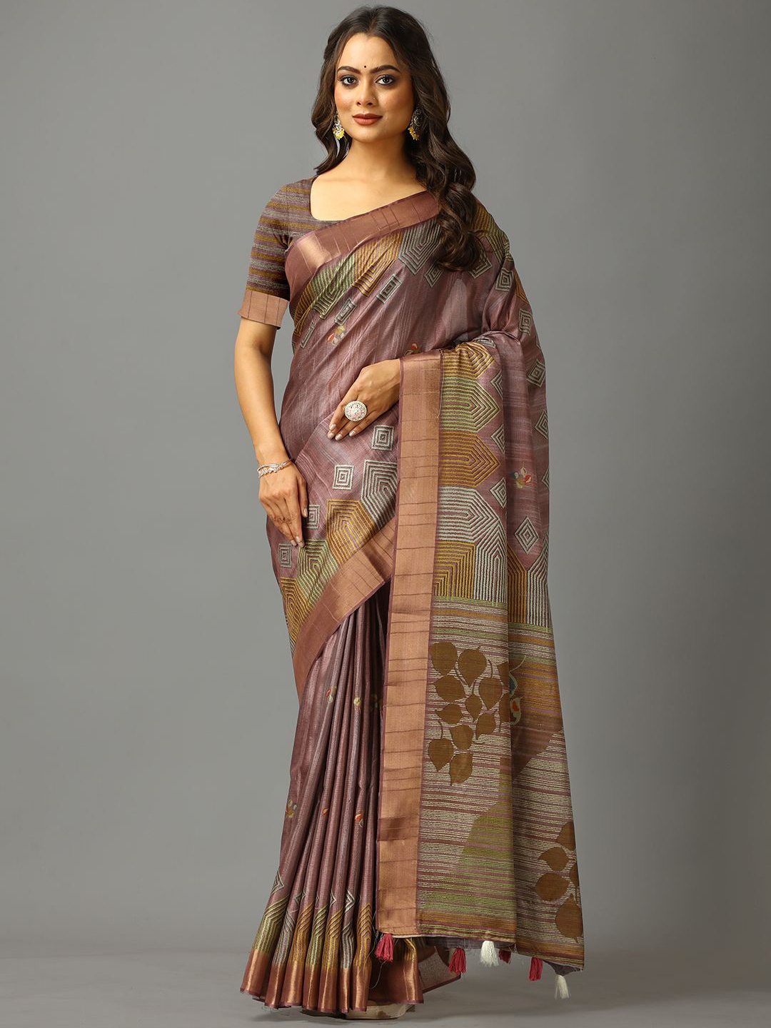 

NIRMAL CREATION Floral Zari Saree, Pink