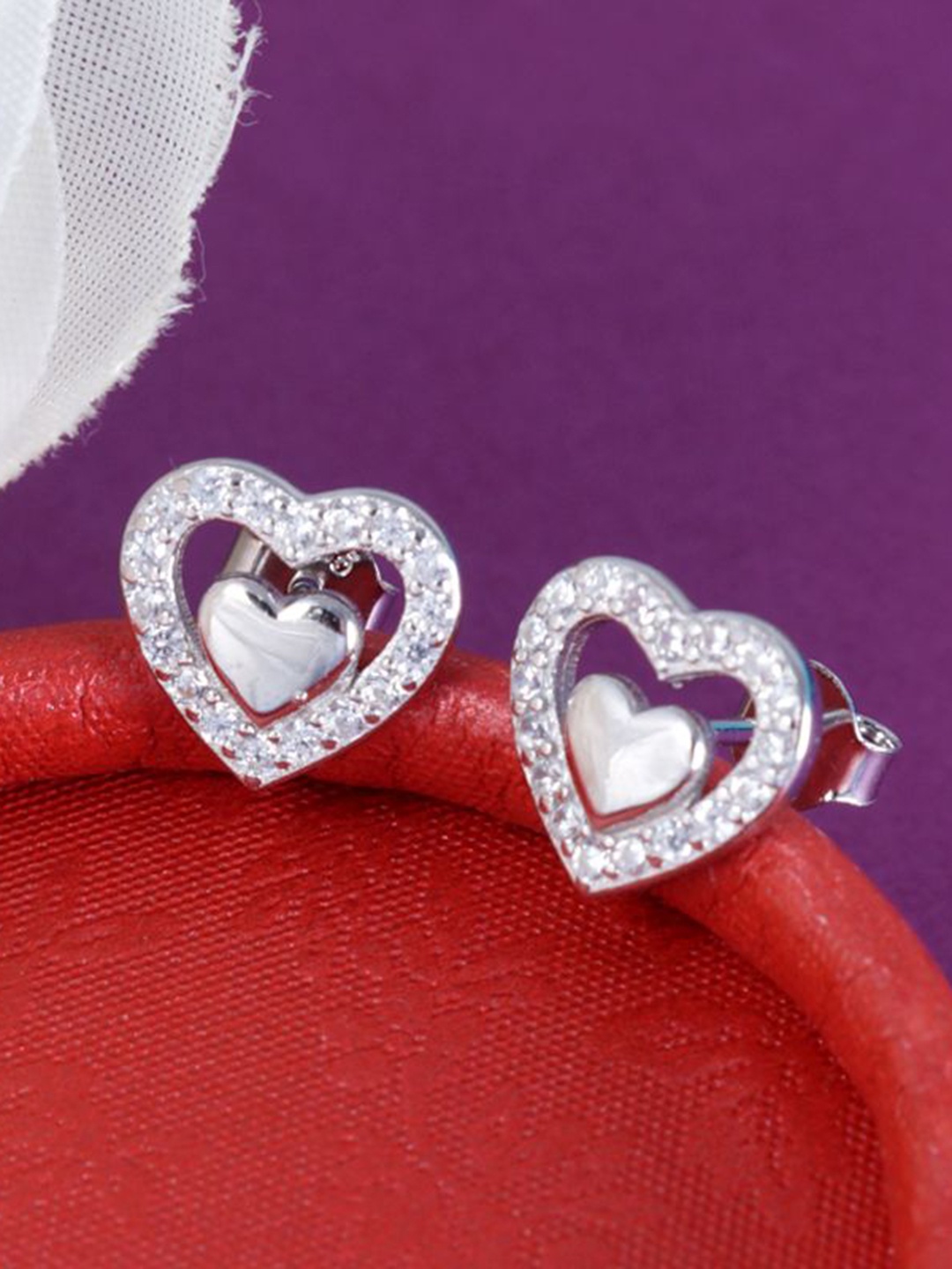 

Tuanz Silver Jewelry 925 Sterling Silver Rhodium-Plated Heart Shaped Studs