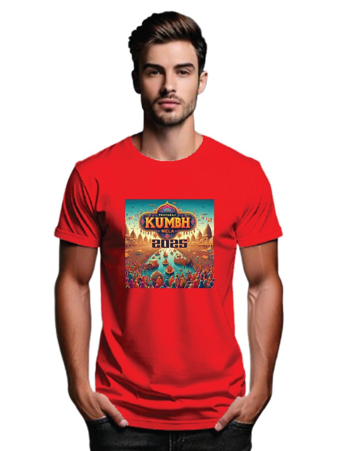 

Tantra Men Printed Applique T-shirt, Red