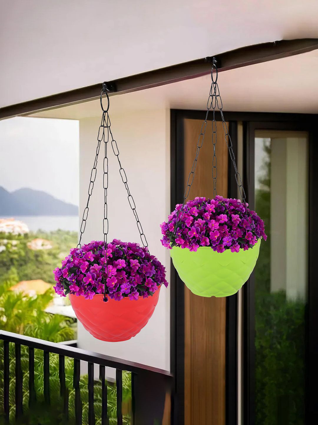 

Kuber Industries Red & Green 2 Pieces Textured Hanging Planters
