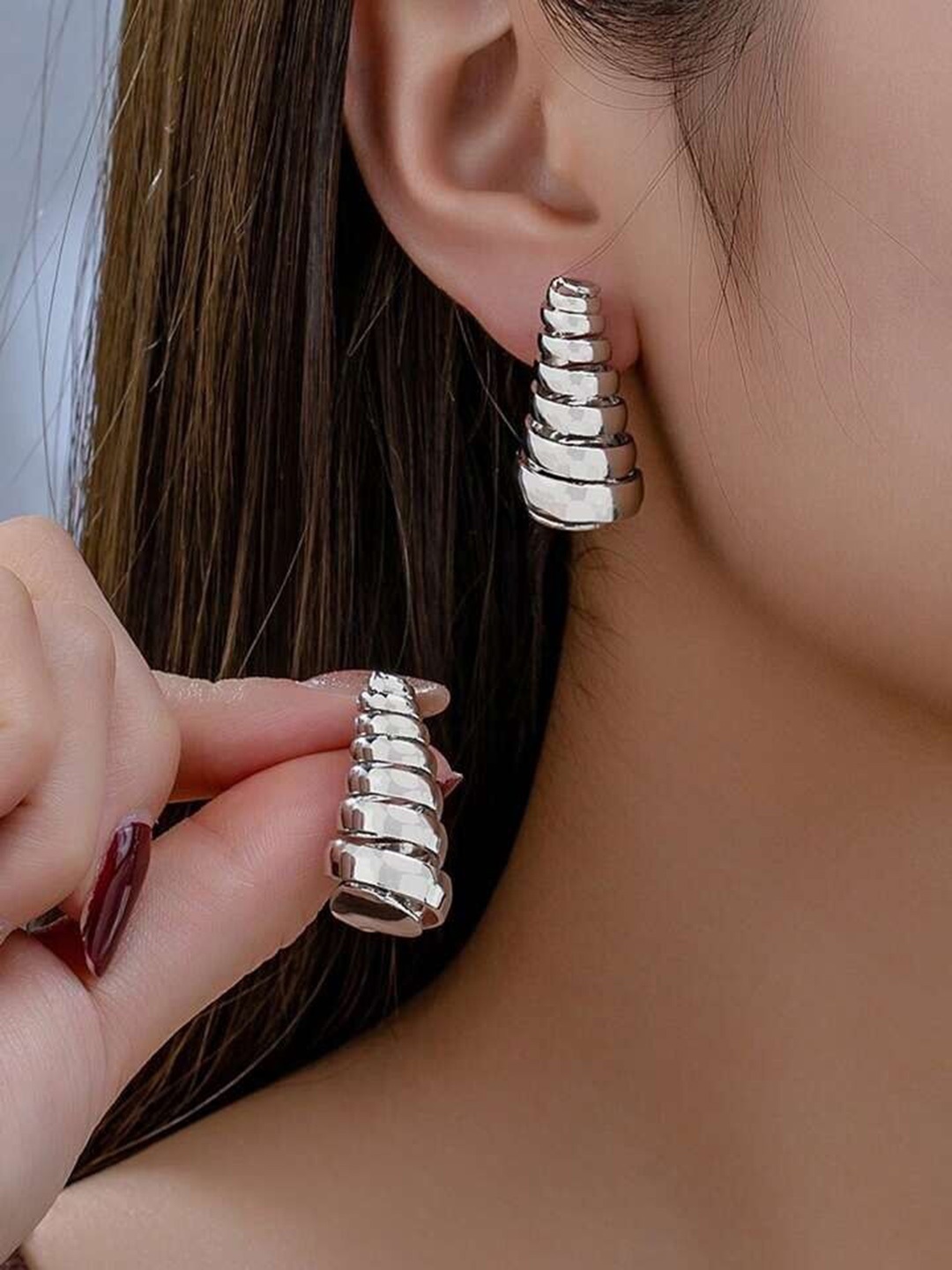 

Aviksha Creations Silver-Plated Contemporary Shaped Drop Earrings
