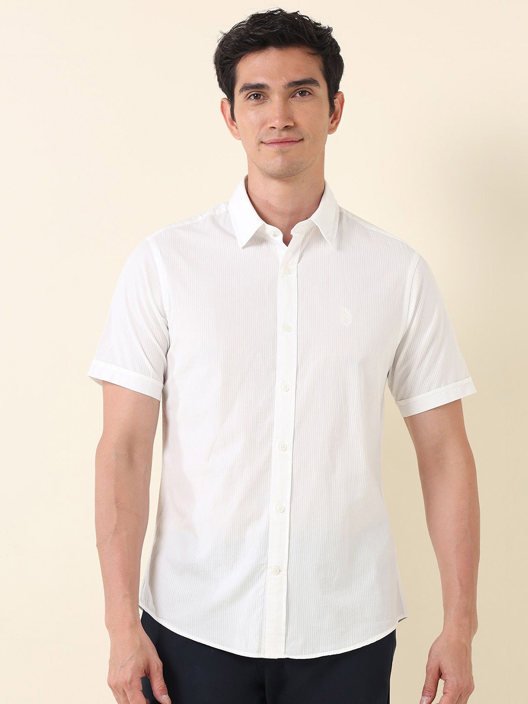 

U.S. Polo Assn. Men Classic Tailored Fit Opaque Striped Casual Shirt, White