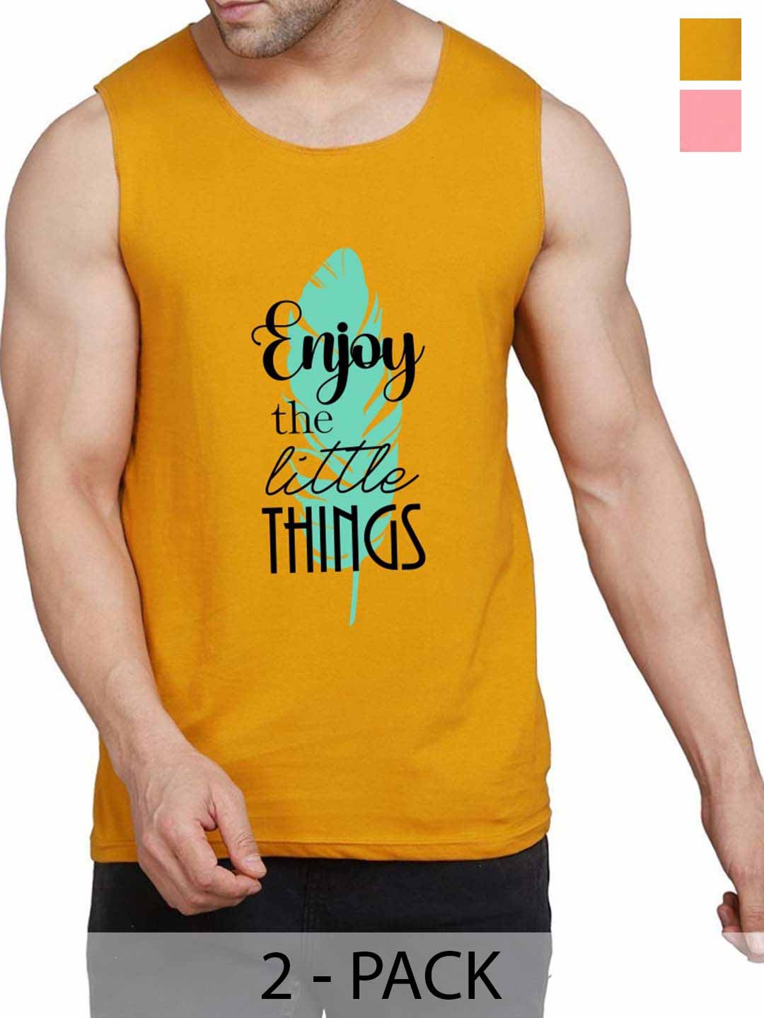 

WOOSTRO Pack Of 2 Printed Cotton Innerwear Vests RS26 (ENJOY MUSTARD)(HARD PEACH)