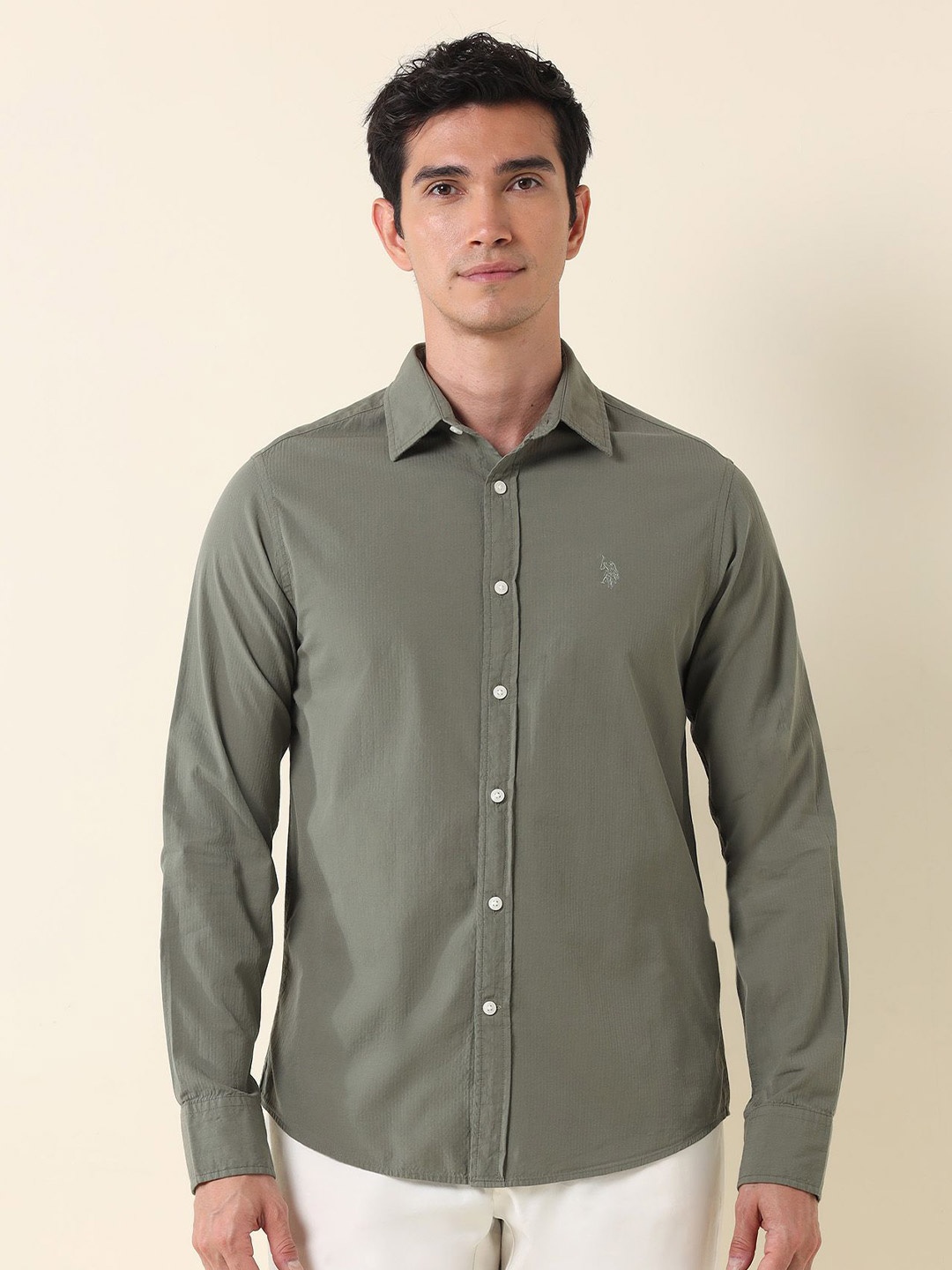

U.S. Polo Assn. Men Classic Tailored Fit Opaque Formal Shirt, Green