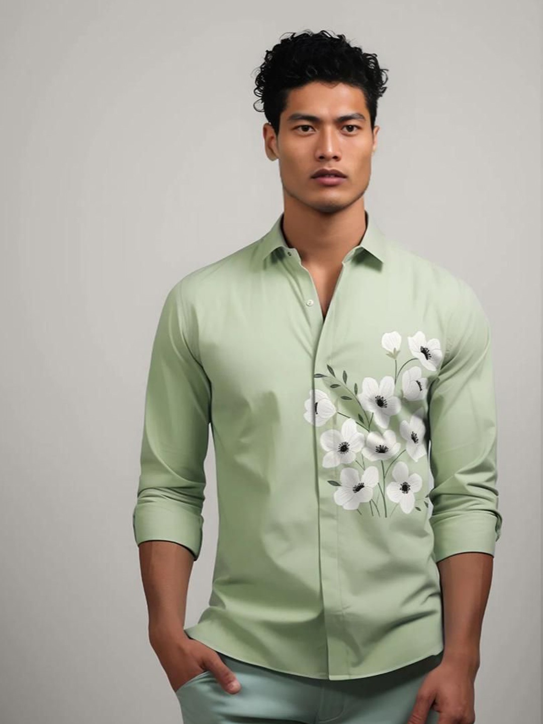 

HE SPOKE Men Smart Tailored Fit Floral Opaque Printed Casual Shirt, Green