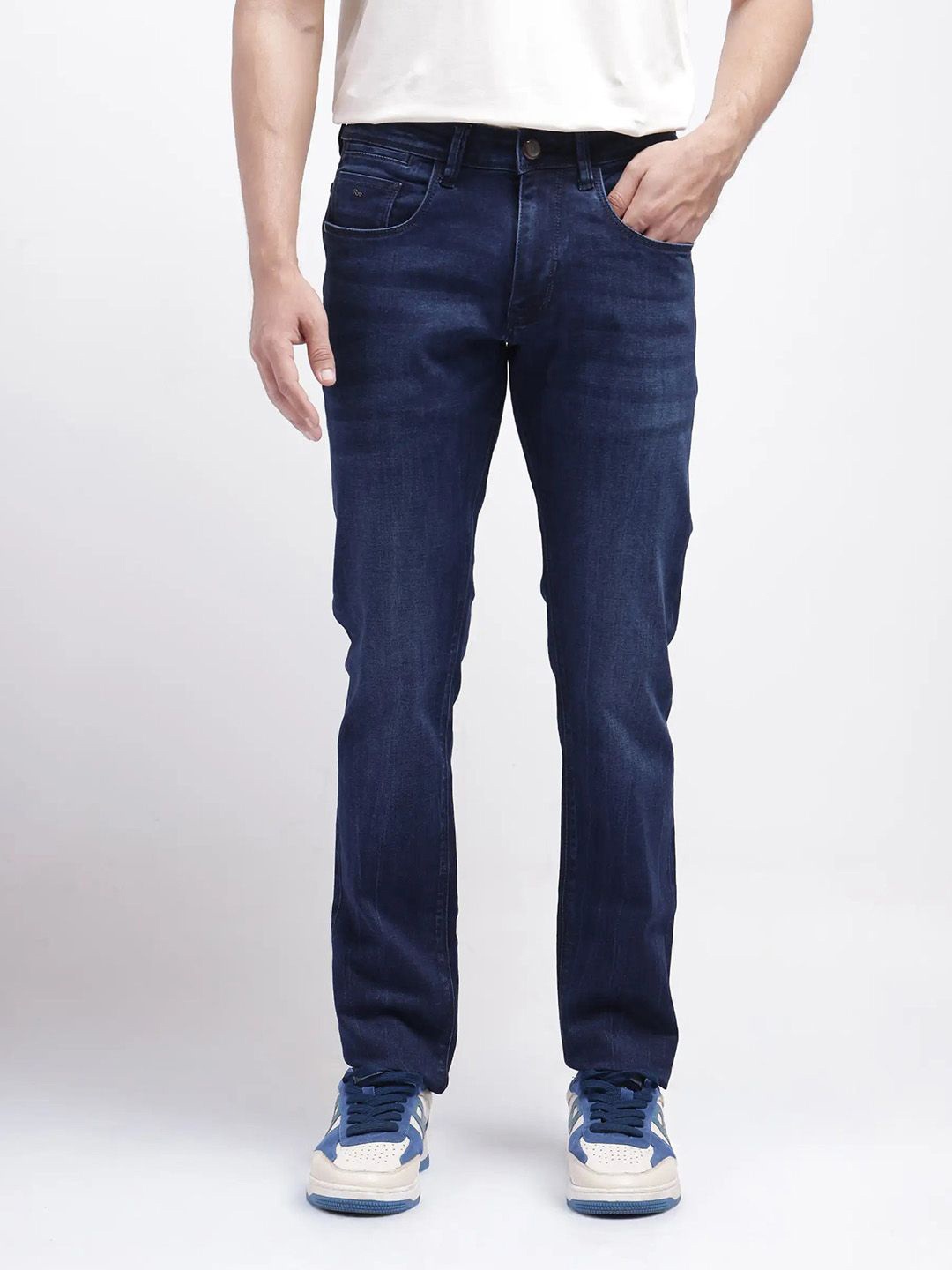 

RARE RABBIT Men Comfort Slim Fit Cotton Jeans, Blue