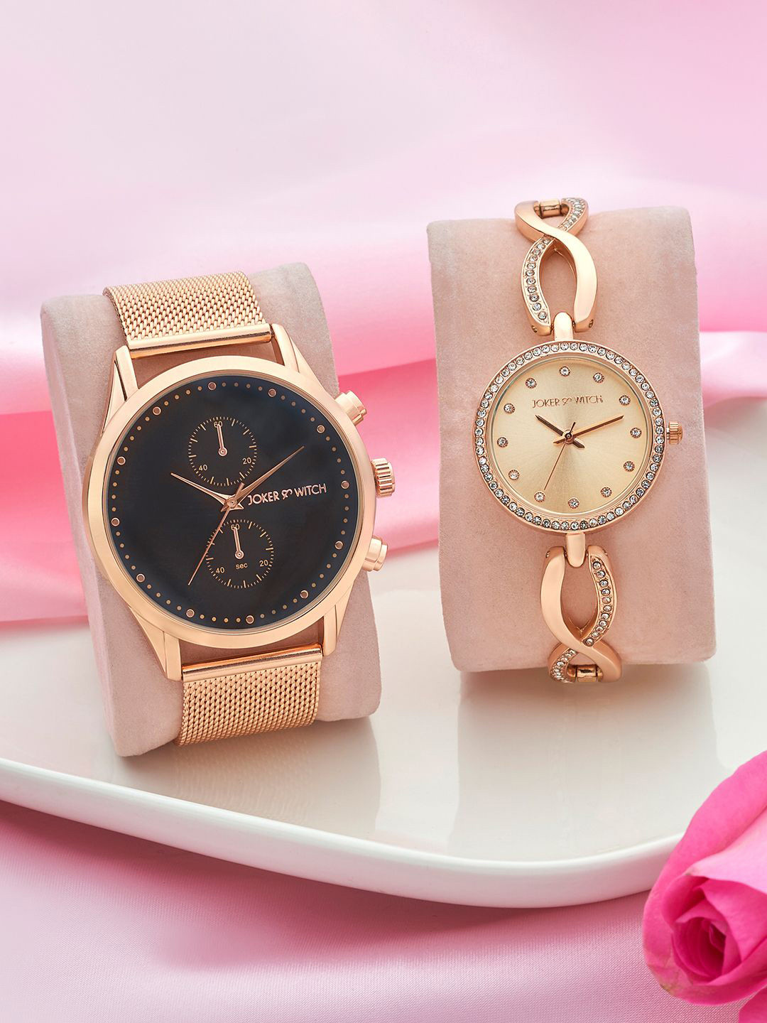 

JOKER & WITCH Kurt & Goldie Analogue Couple Watches Giftset, Rose gold