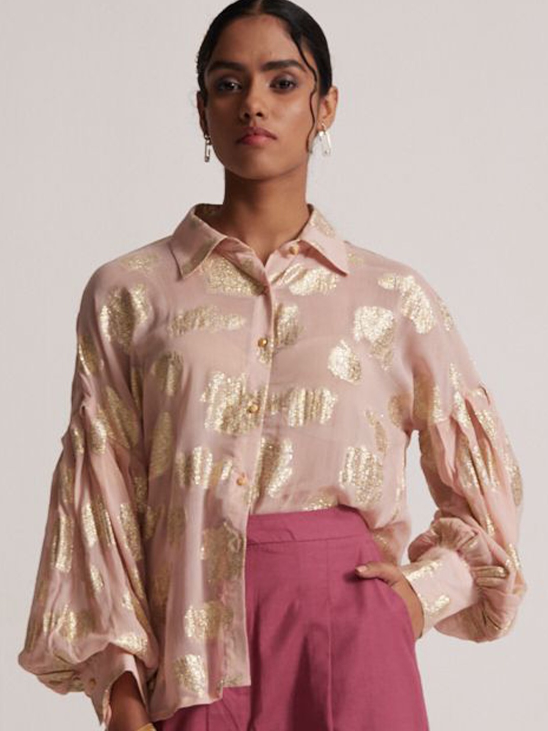 

Western Era Floral Print Flared Sleeve Cotton Top, Pink
