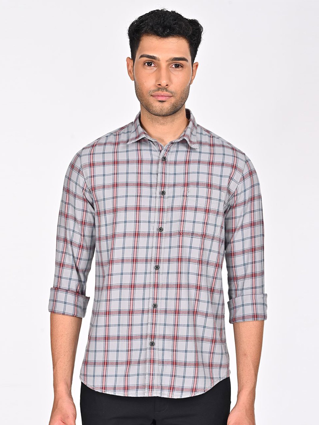 

Indian Terrain Men Classic Slim Fit Opaque Checked Casual Shirt, Black