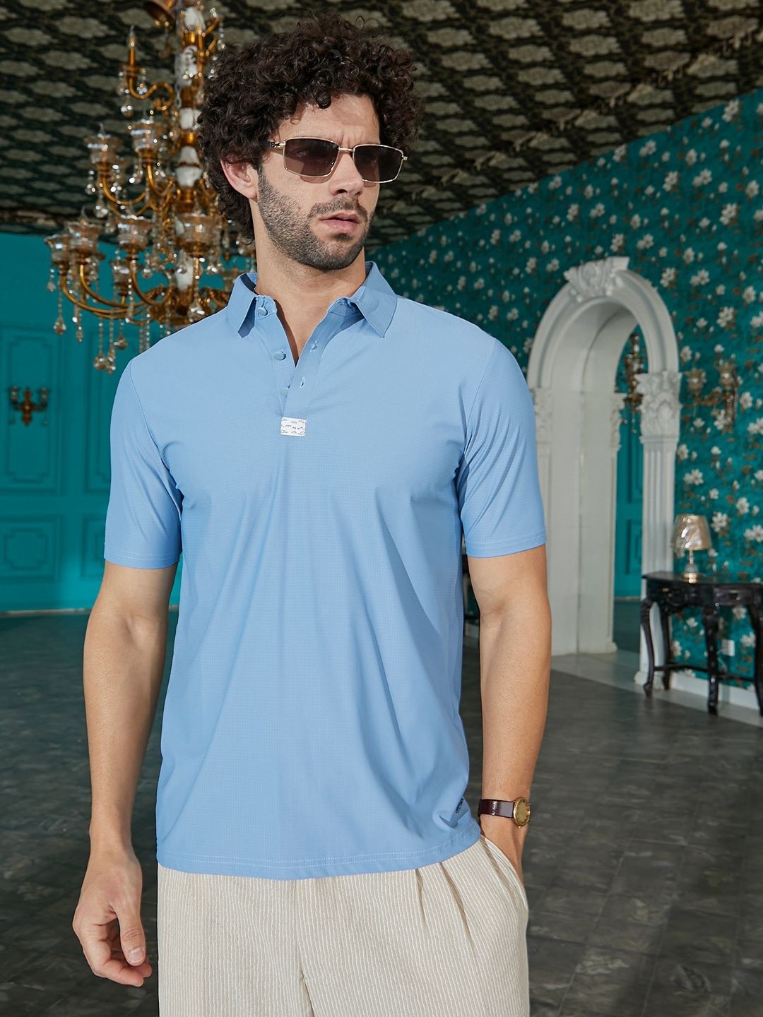 

Campus Sutra Men Polo Collar Pockets T-shirt, Blue