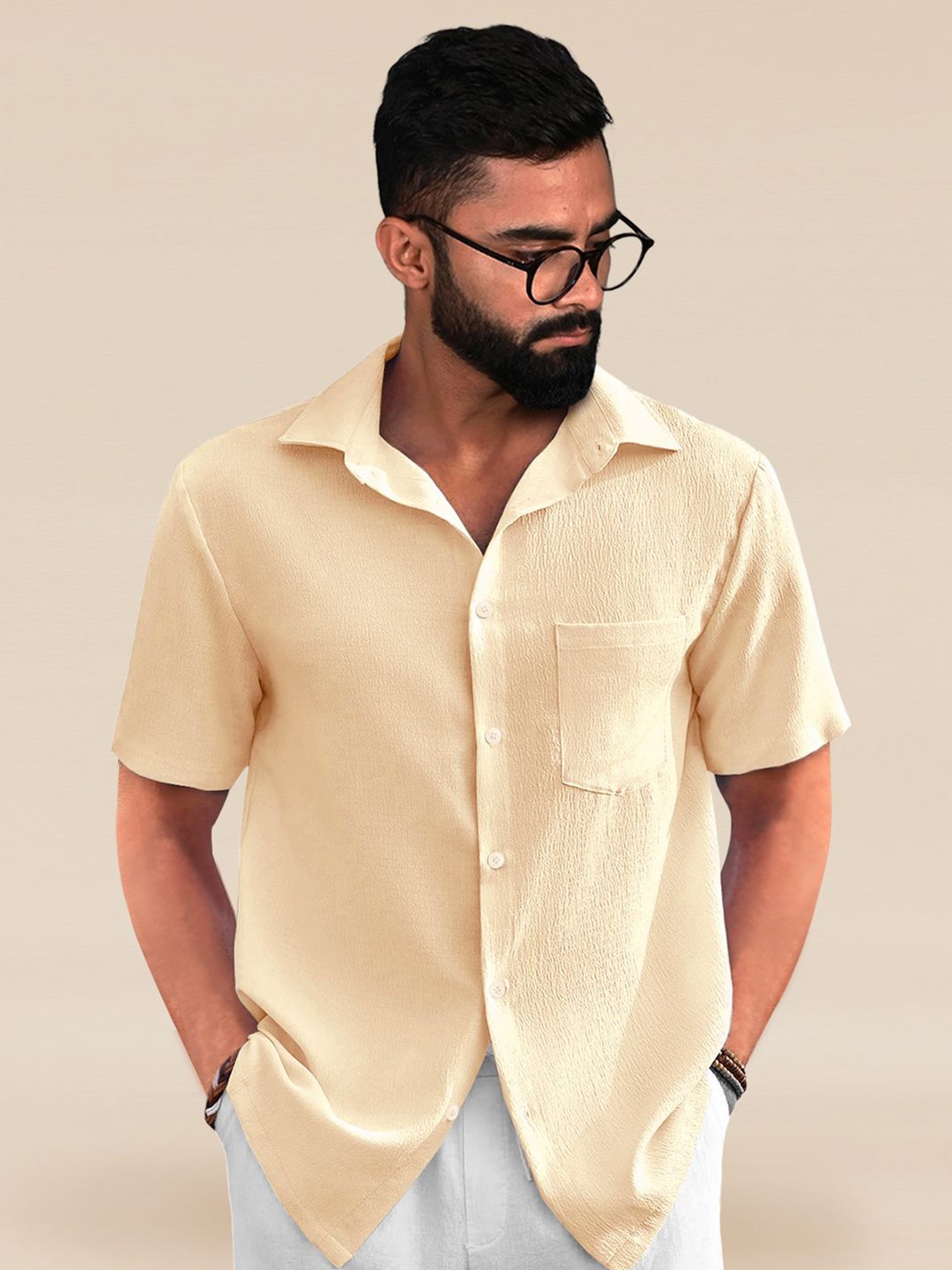 

Moda Rapido Men Standard Opaque Casual Shirt, Cream