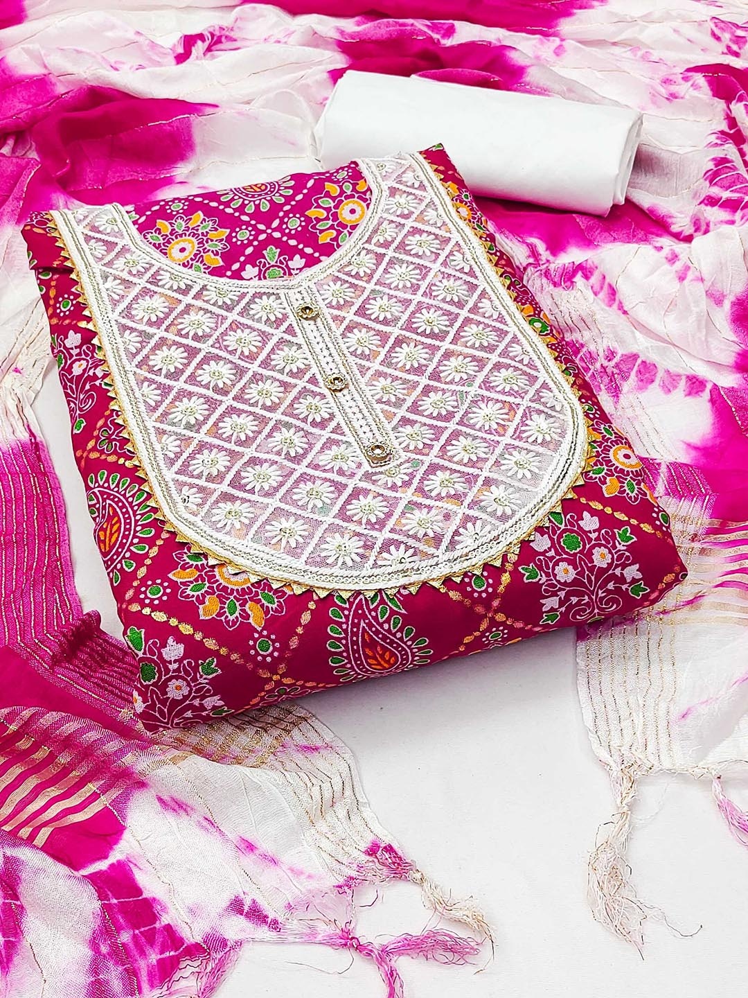 

SAINOOR Paisley Printed Pure Cotton Unstitched Dress Material, Pink