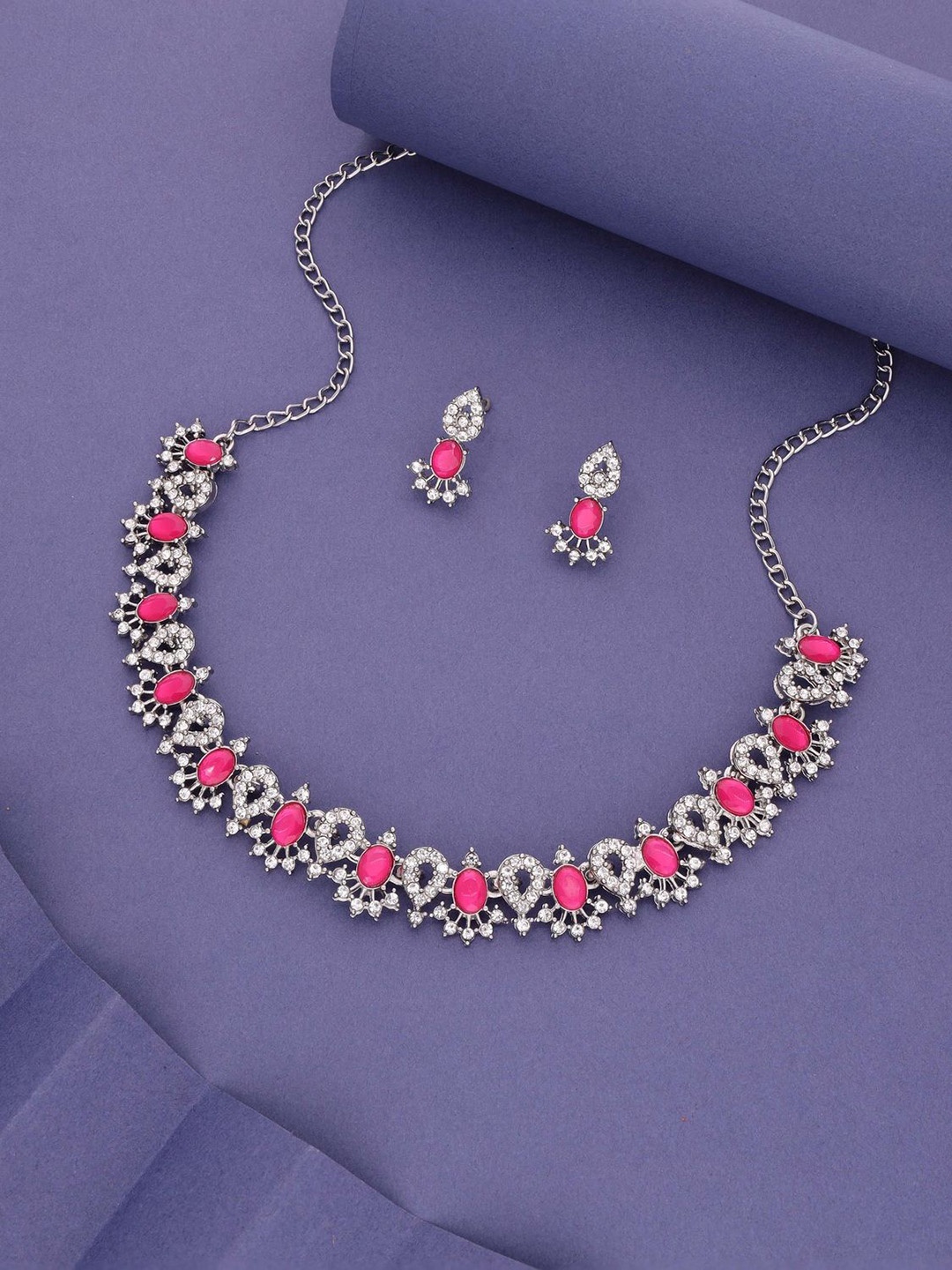 

Anouk Silver-Plated American Diamonds Studded Jewellery Set