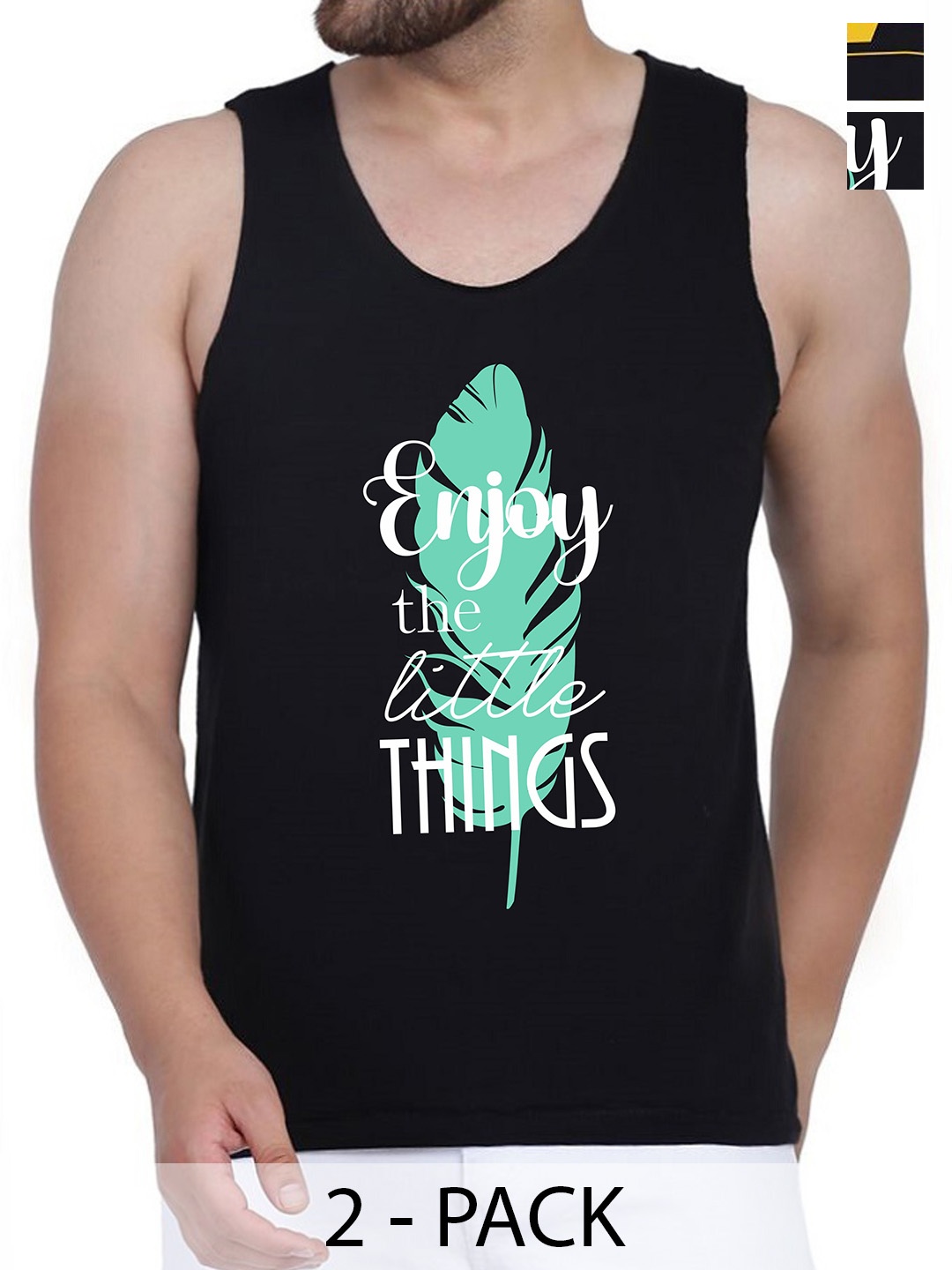 

WOOSTRO Pack Of 2 Printed Gym Vests RS26 (ENJOY BLACK)(HARD BLACK)