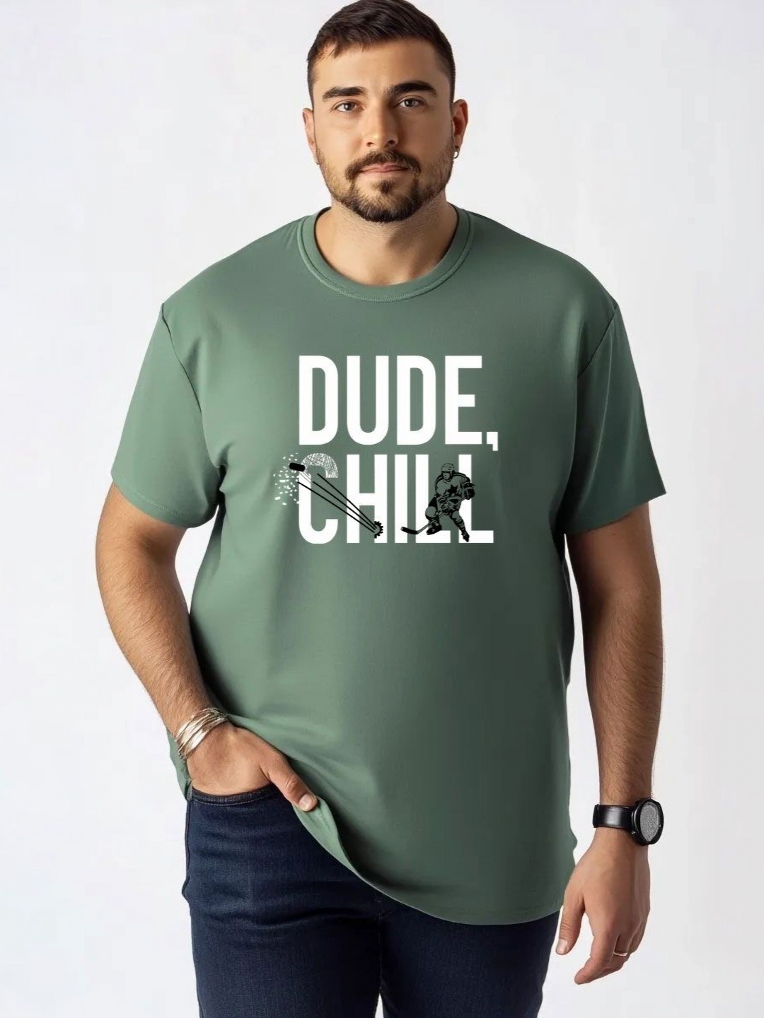 

Toodle Plus Unisex Plus Size Graphic Printed Round Neck Pure Cotton T-Shirt, Green