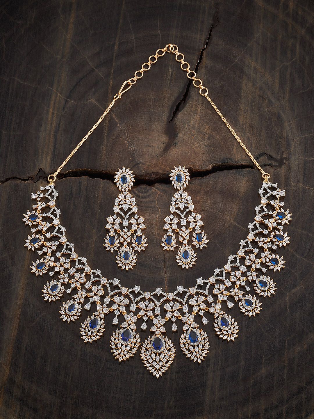 

Kushal's Fashion Jewellery Sapphire Rhodium Gold-Plated Zircon Studded Jewellery Set