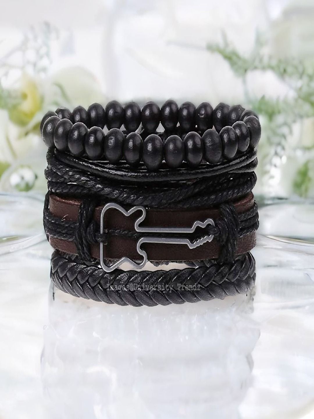 

The Roadster Lifestyle Co Beaded Guitar Design Leather Bracelet, Black