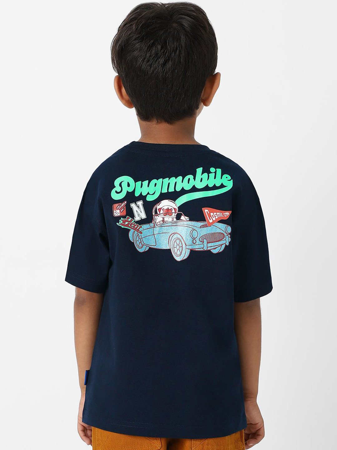 

Nauti Nati Boys Bio Finish Graphic Printed Round Neck Cotton Relaxed Fit T-shirt, Navy blue