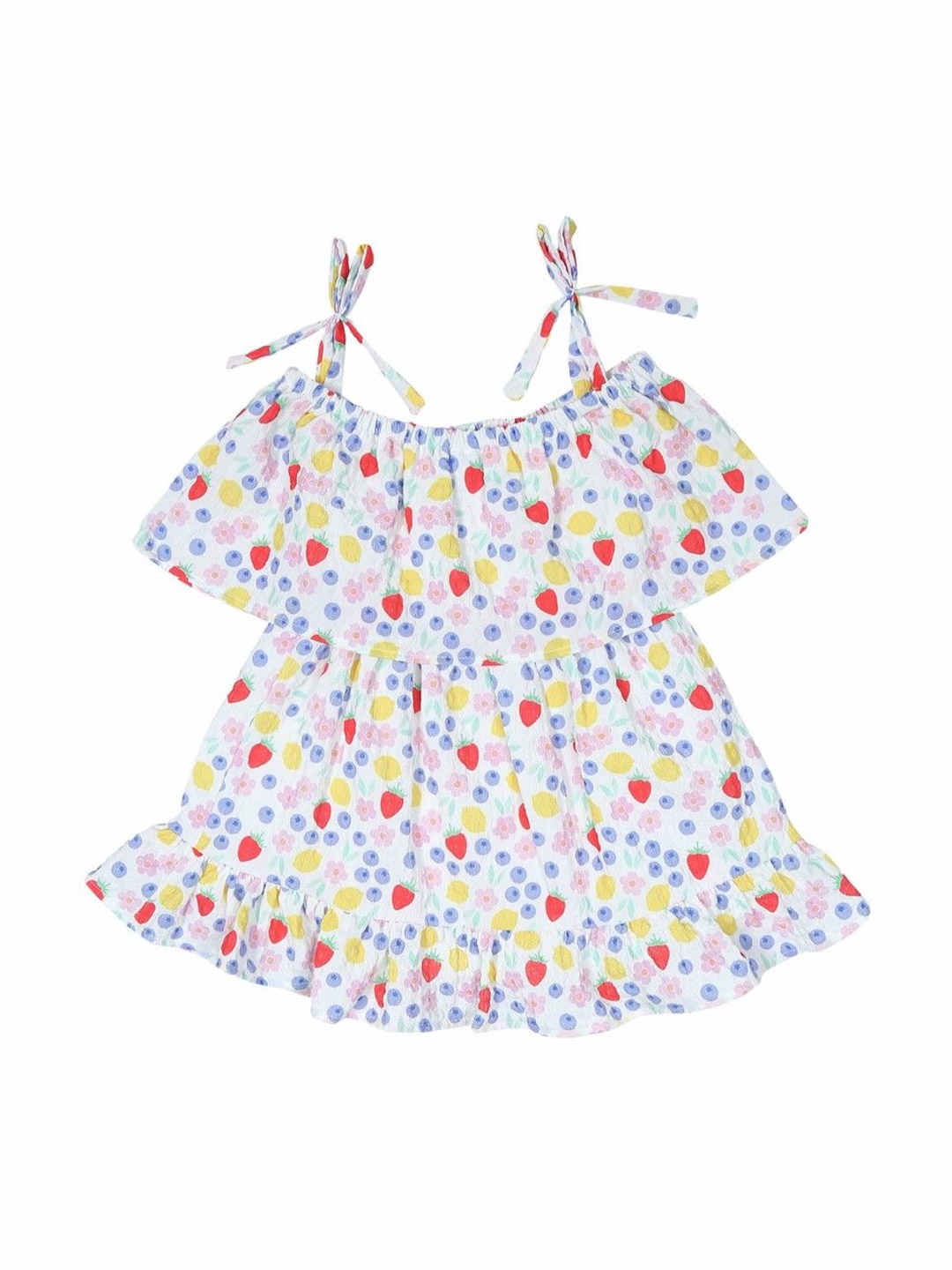 

Doodle Girls Floral Print Tie-Ups Shoulder Straps Fit & Flare Dress, White