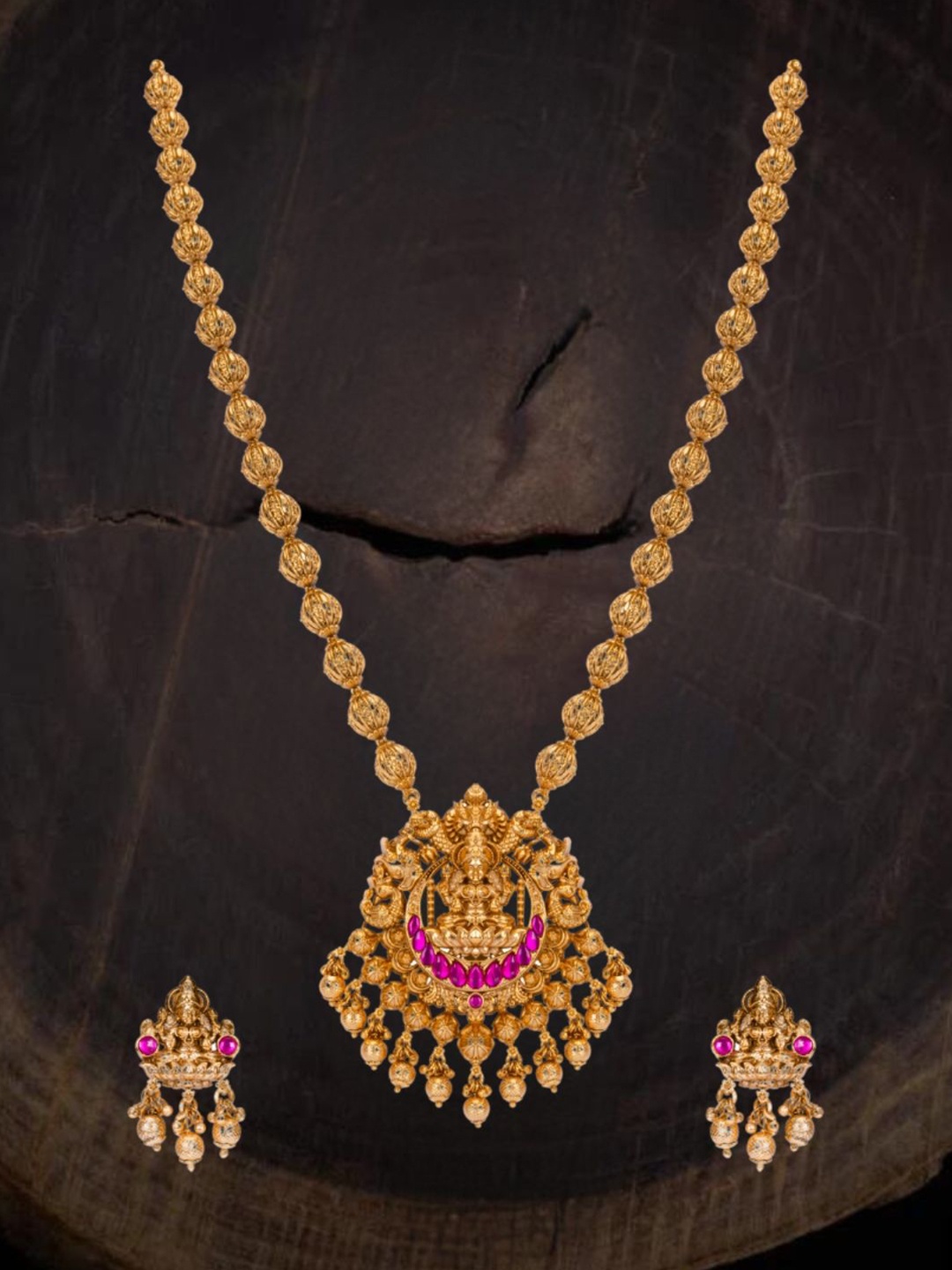 

South Temple Jewellery Gold-Plated Artificial Stones Studded Antique Jewellery Set