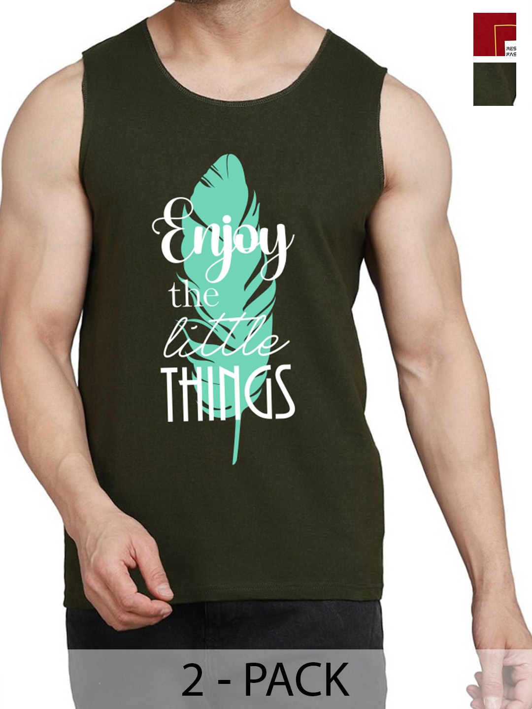 

WOOSTRO Pack Of 2 Cotton Printed Gym Vests, Olive