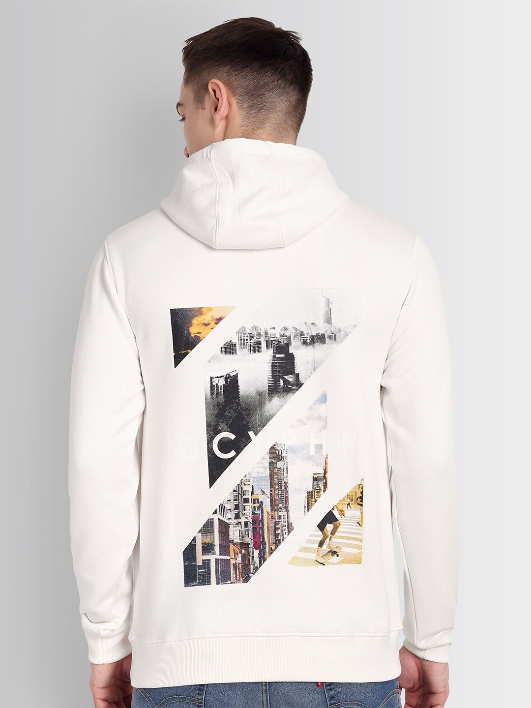 

DCYPHR Men Cotton Hooded Sweatshirt, White