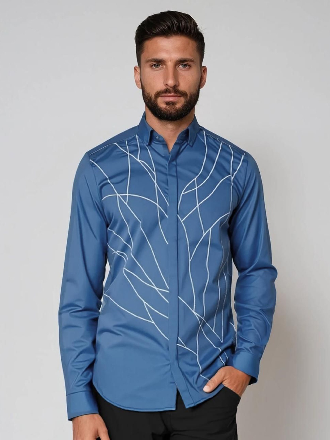 

HE SPOKE Men Smart Tailored Fit Opaque Casual Shirt, Blue