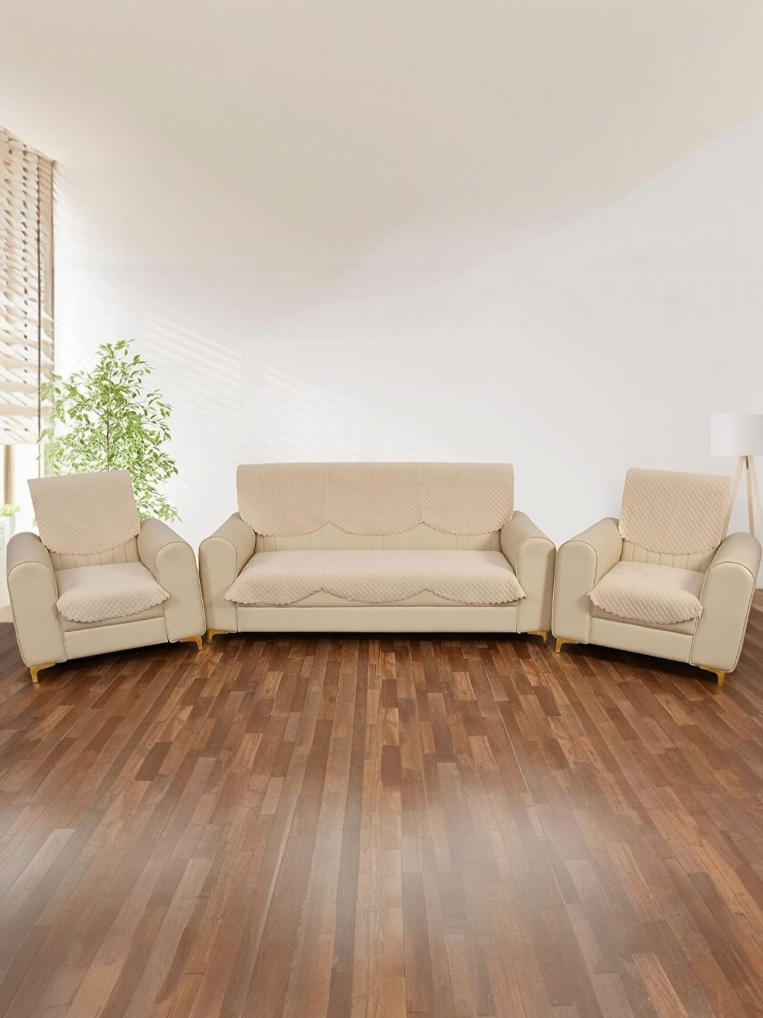 

BIGGER FISH Cream 6 Piece Velvet 5 Seater Sofa Cover