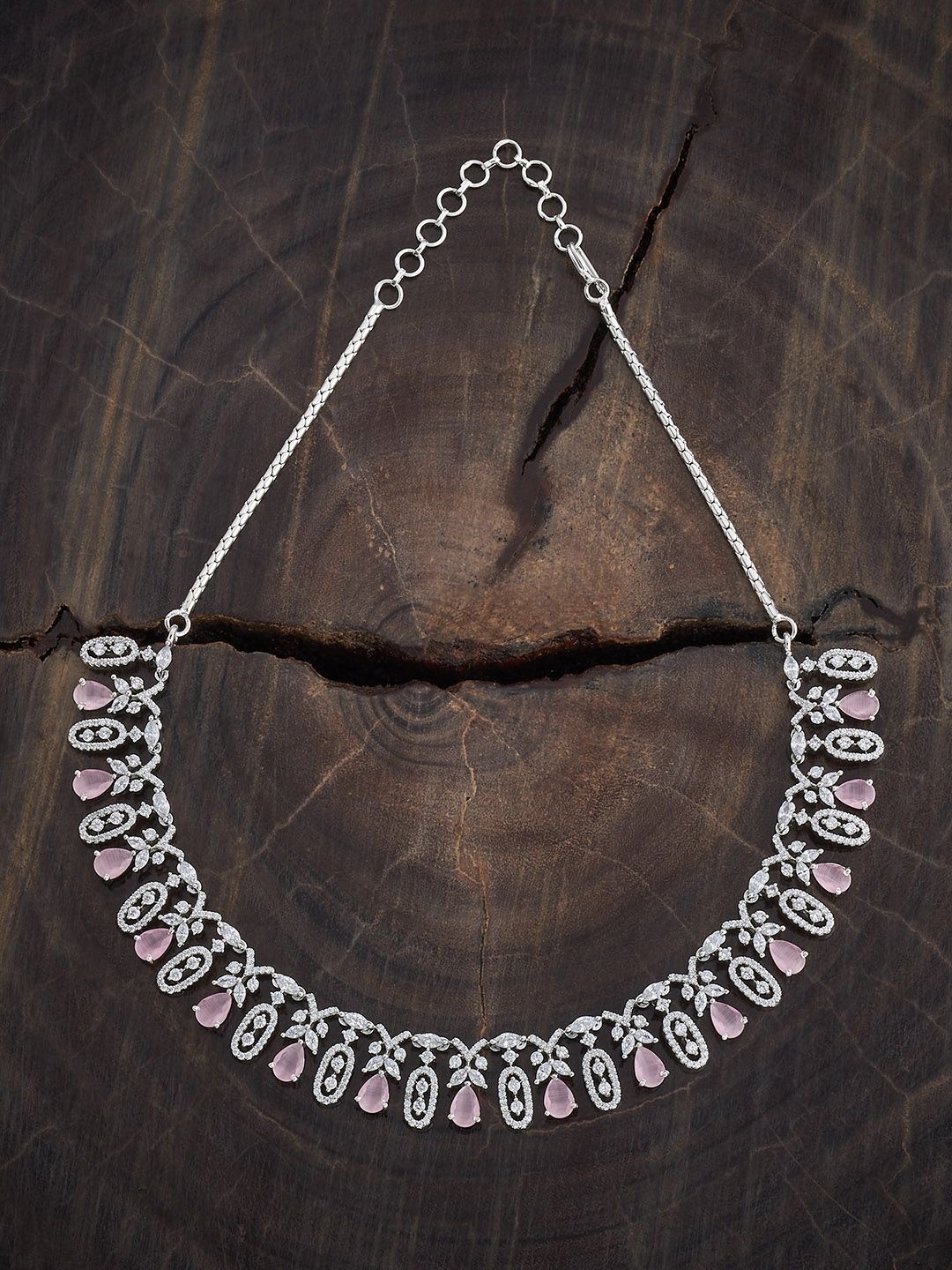 

Kushal's Fashion Jewellery Rhodium-Plated Artificial Stones Necklace, Silver