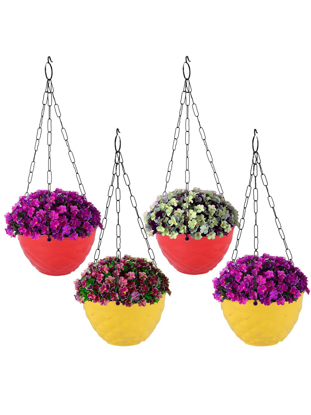

Kuber Industries Red & Yellow 4 Pcs Textured Hanging Planters