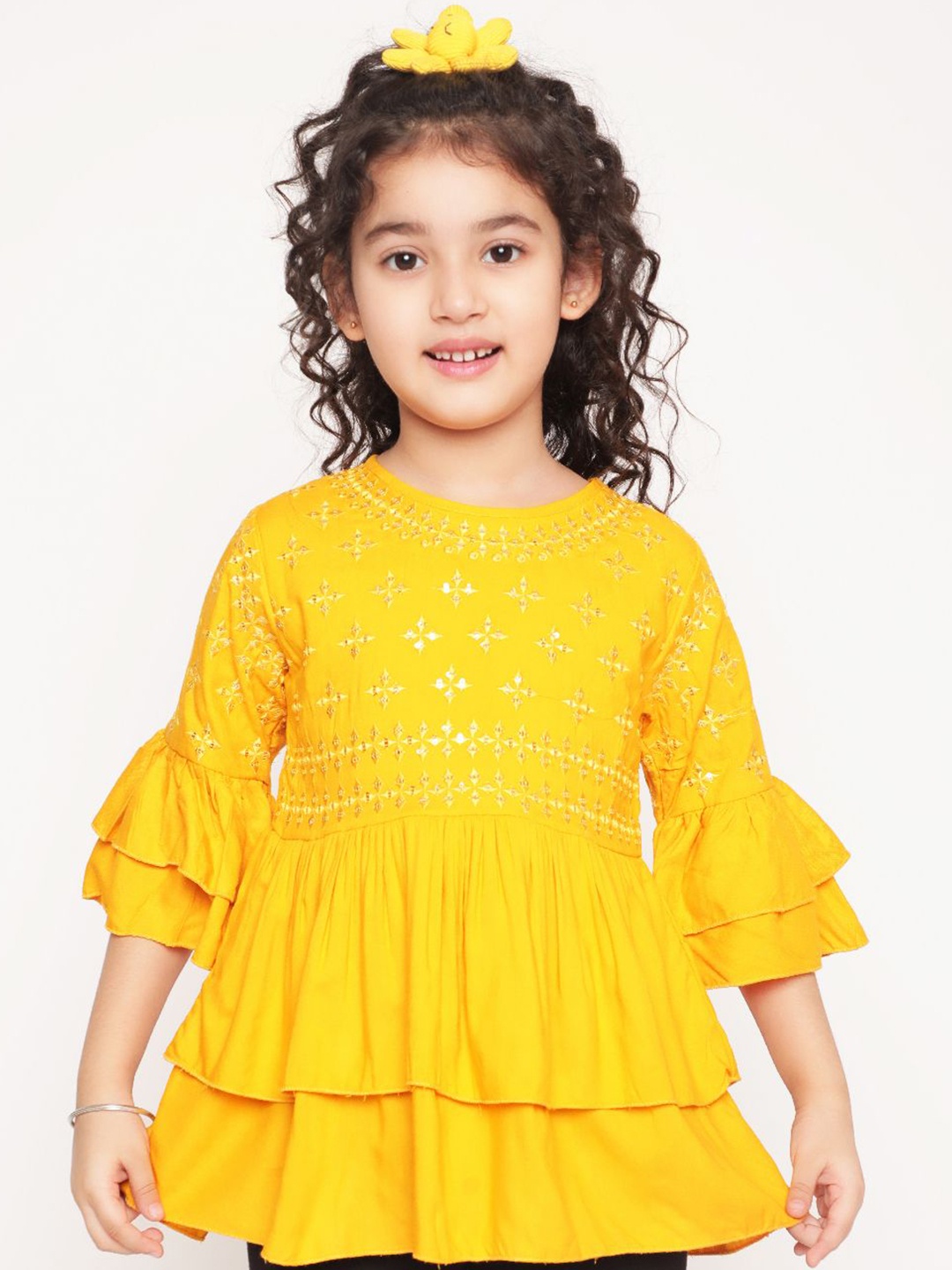 

Miss & Chief Floral Print Keyhole Neck Top, Mustard