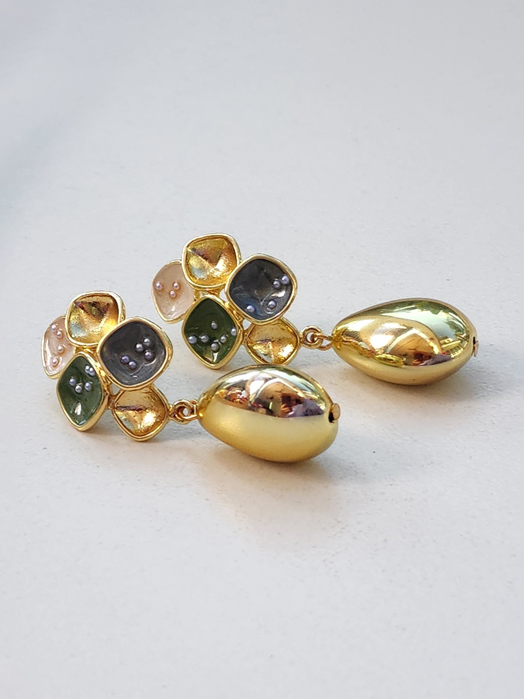 

DKane Designs Stainless Steel Artificial Stones Studded Contemporary Shaped Drop Earrings, Gold