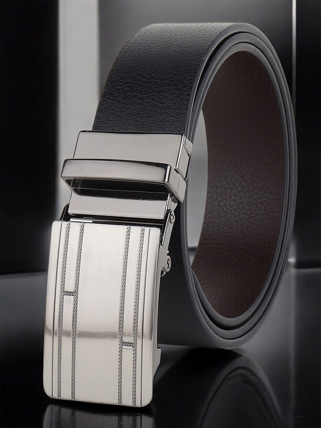 

Metronaut Men Textured Leather Formal Belt, Black