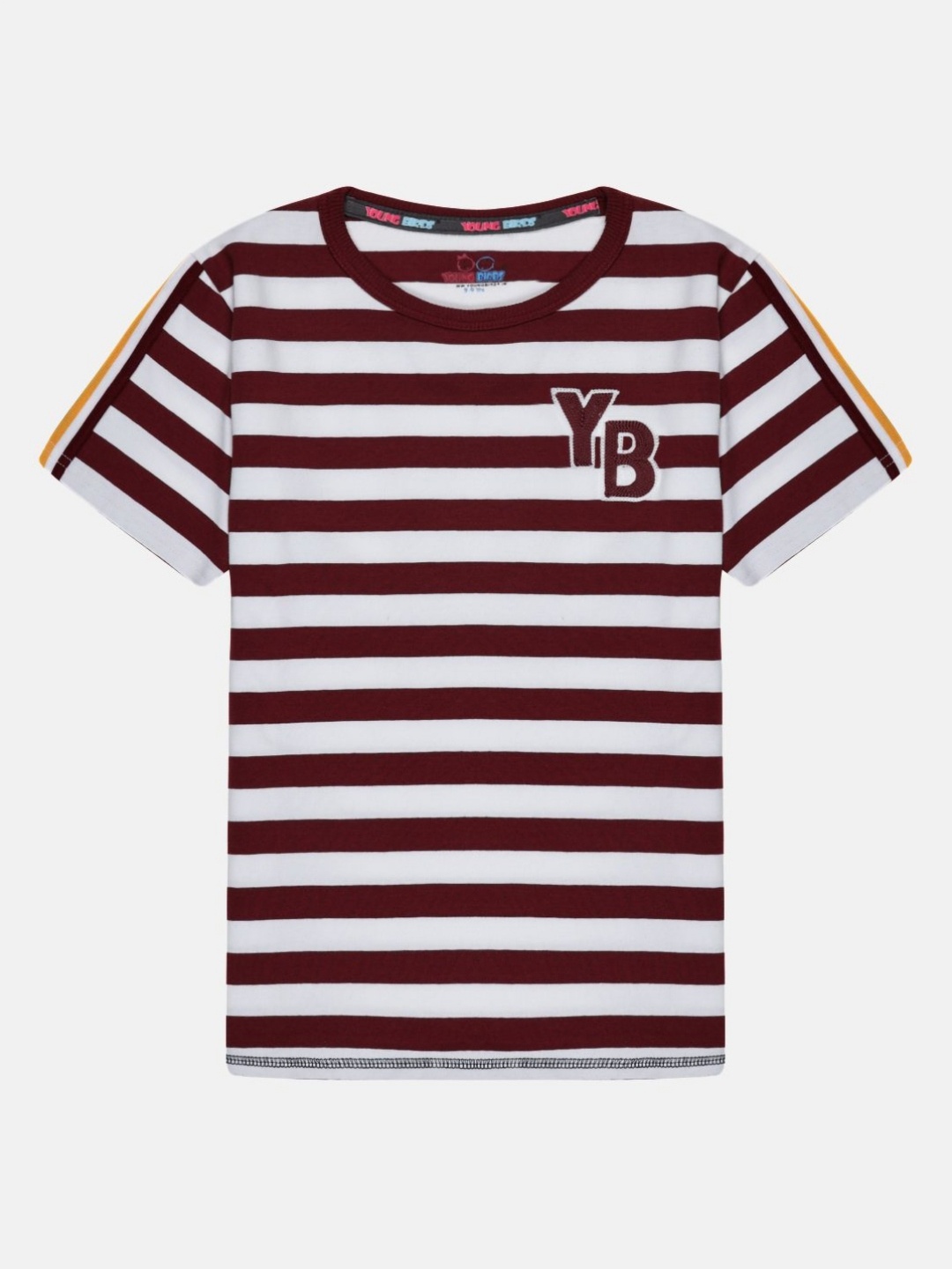 

YOUNG BIRDS Boys Striped Round Neck Cotton T-shirt, Maroon