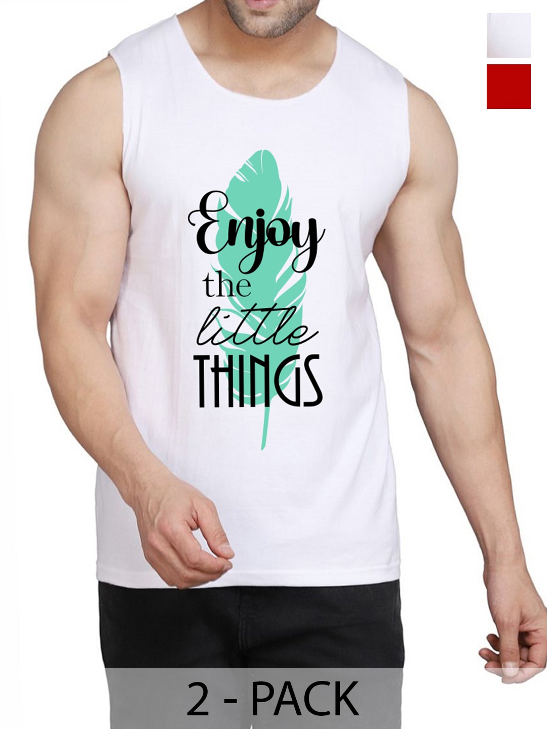 

WOOSTRO Pack Of 2 Cotton Printed Gym Vests, White