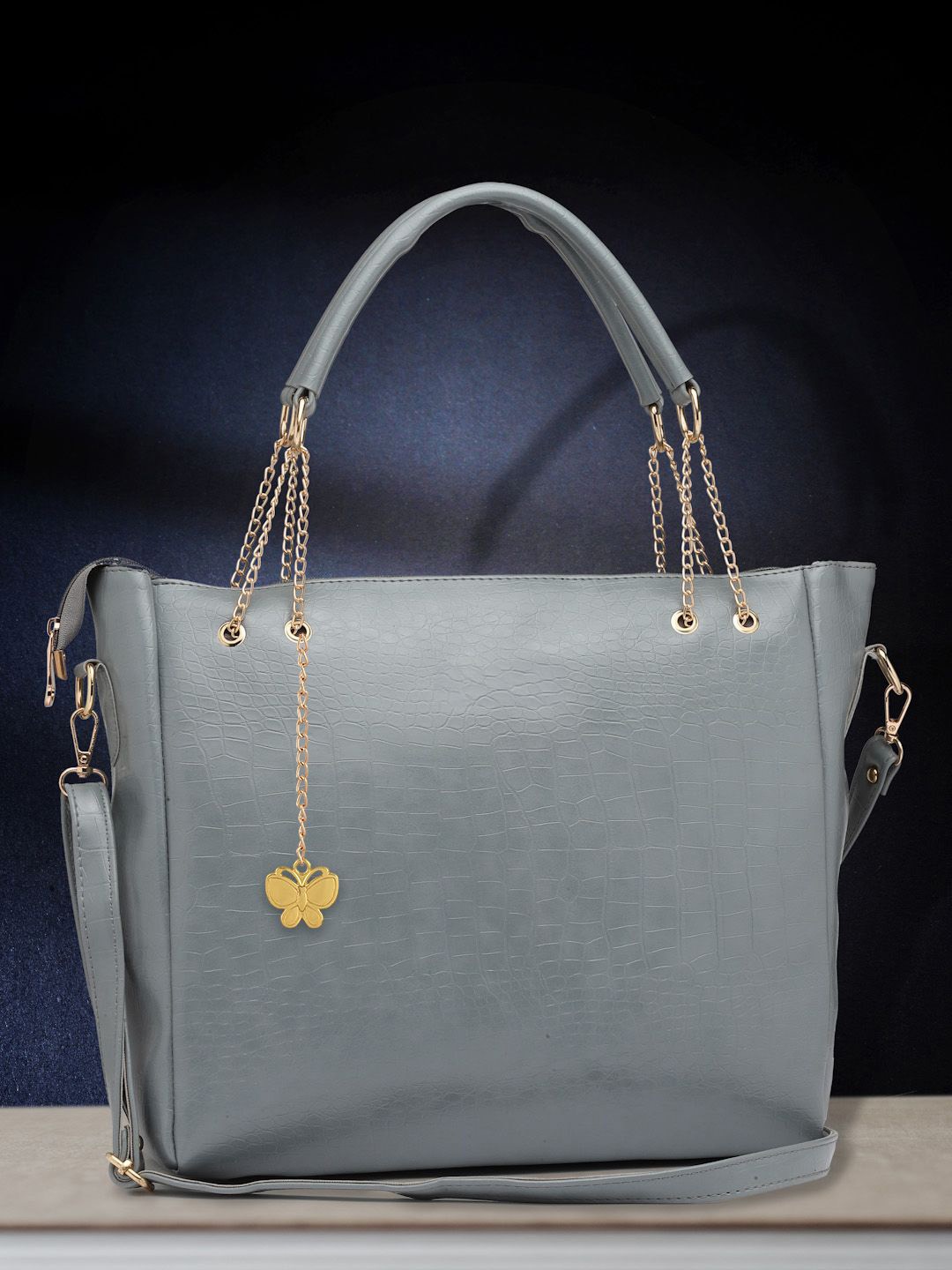 

Butterflies PU Structured Shoulder Bag, Grey