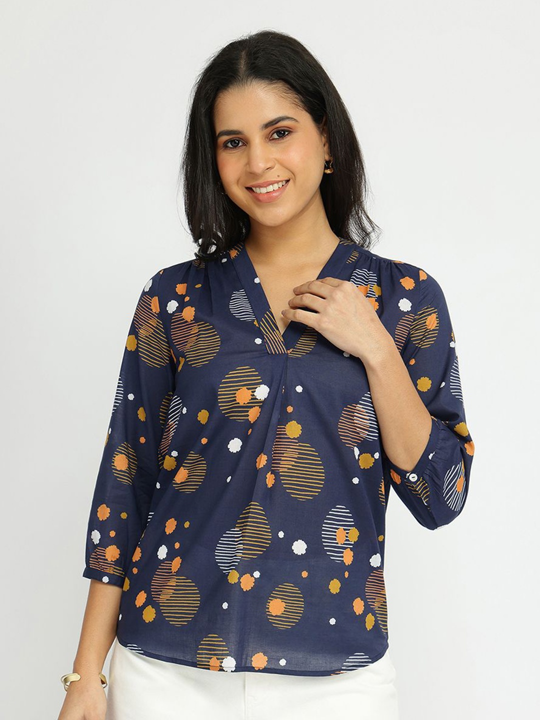 

Pink Fort Floral Print Cotton Crop Top, Blue