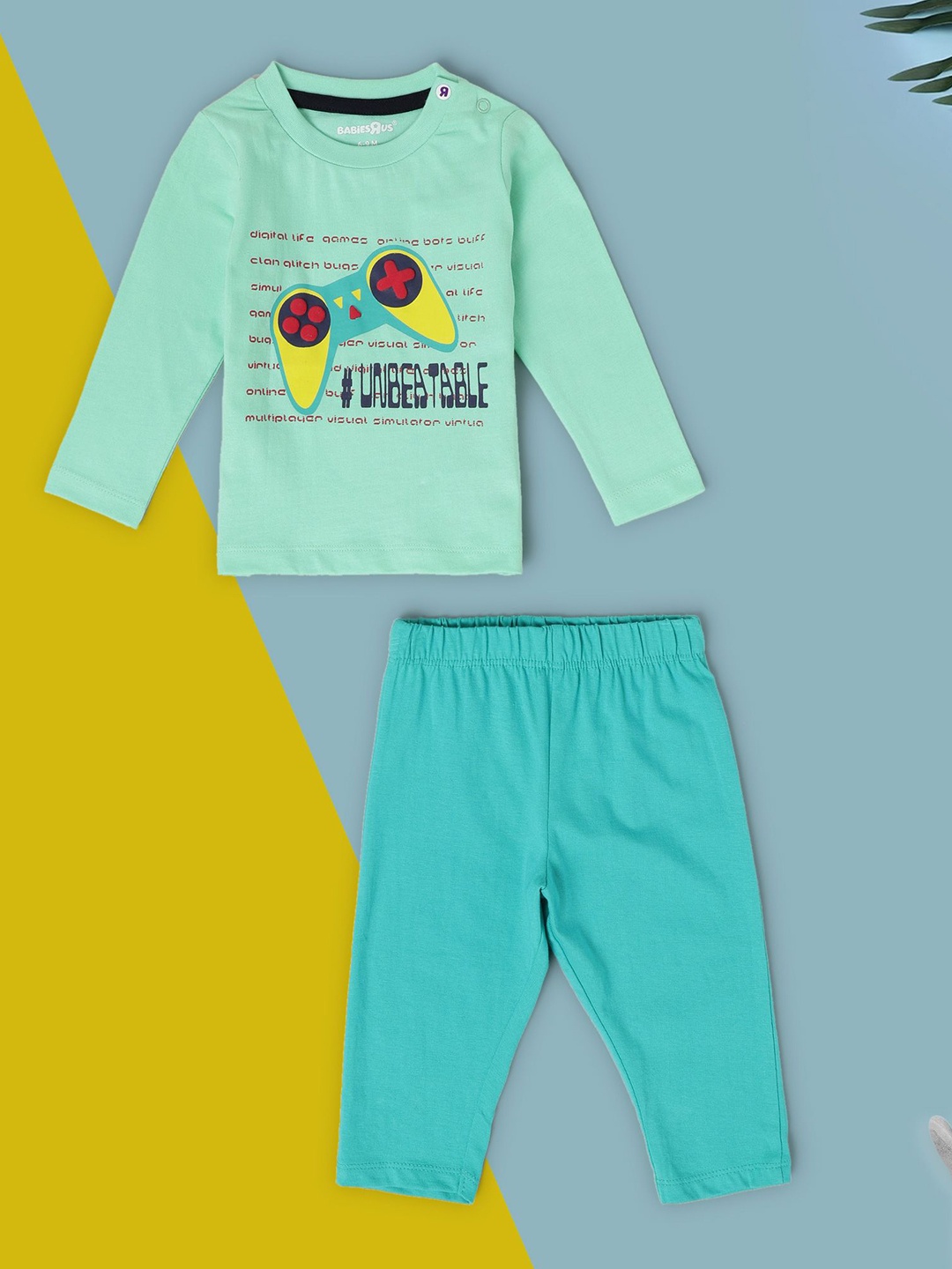 

Babies R Us Boys Printed Pure Cotton T-shirt with Trouser, Green