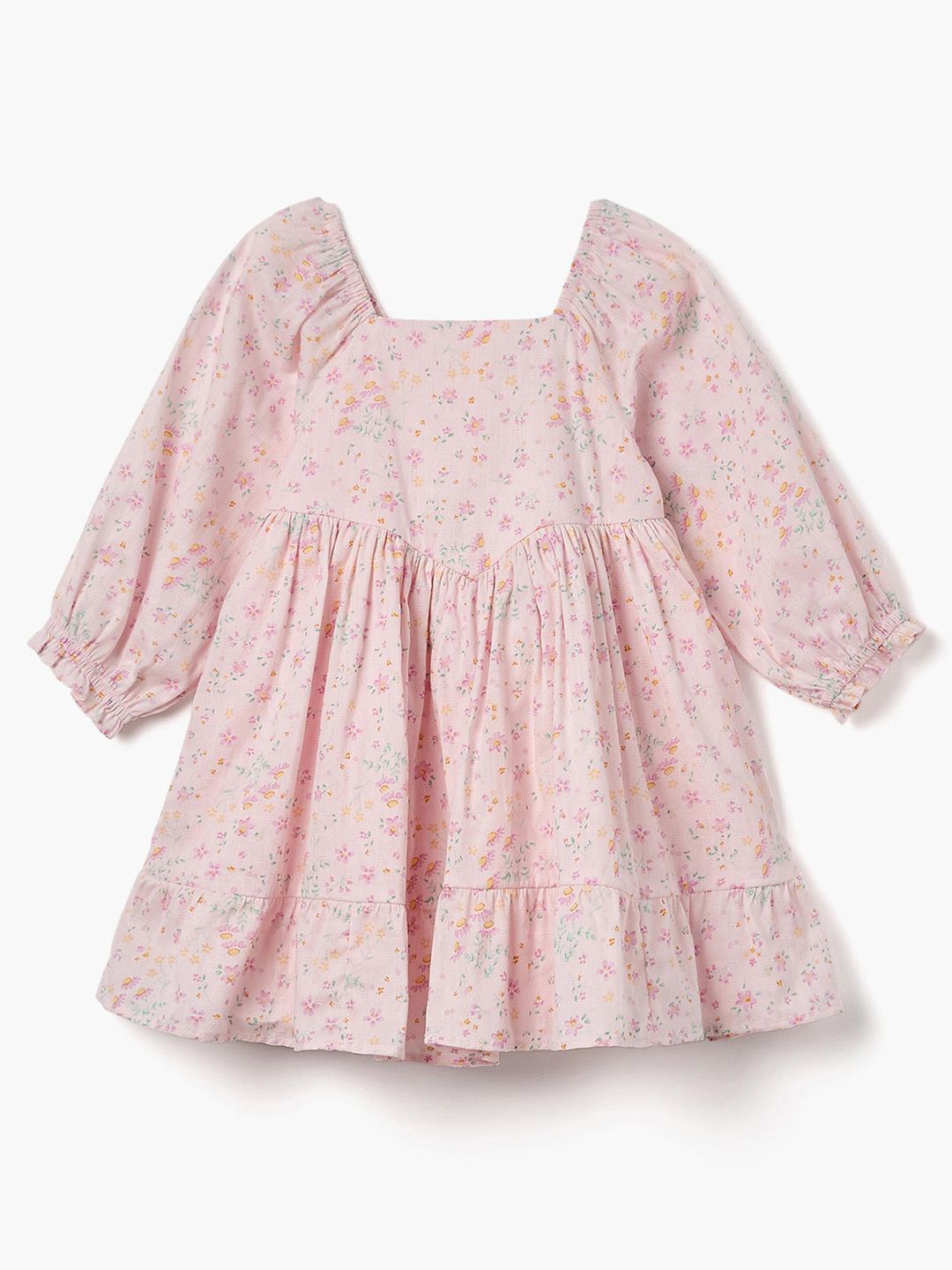 

Juniors by Babyshop Girls Floral Print Puff Sleeve Fit and Flare Dress, Pink
