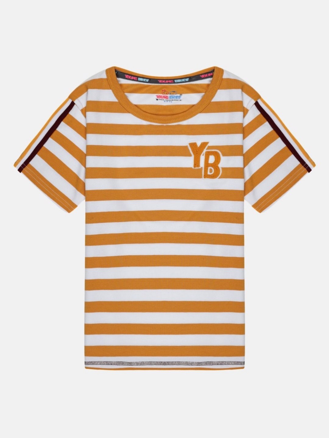 

YOUNG BIRDS Boys Striped Round Neck Cotton T-shirt, Yellow