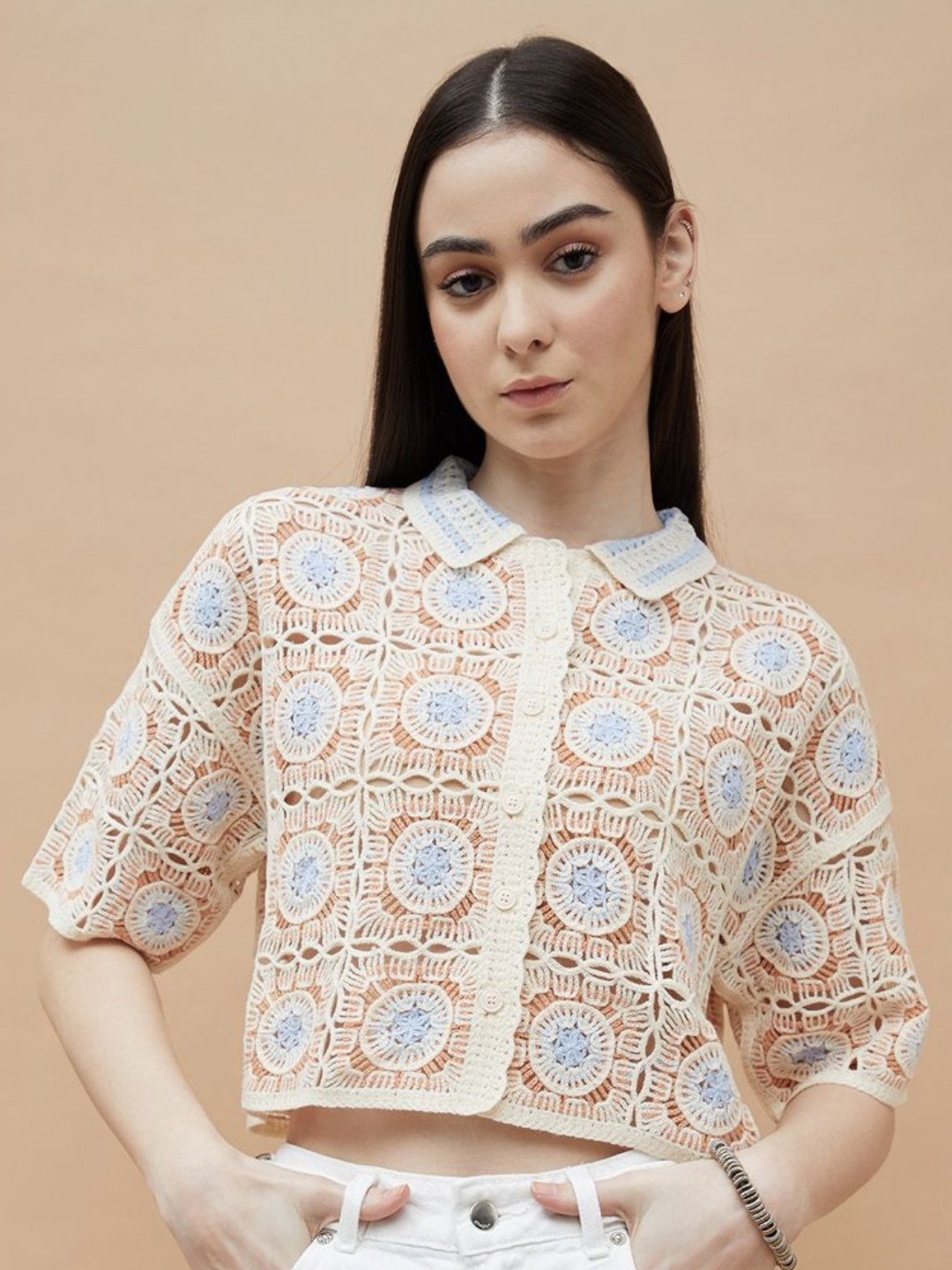

Ginger by Lifestyle Women Printed Polo Collar Pockets T-shirt, Orange