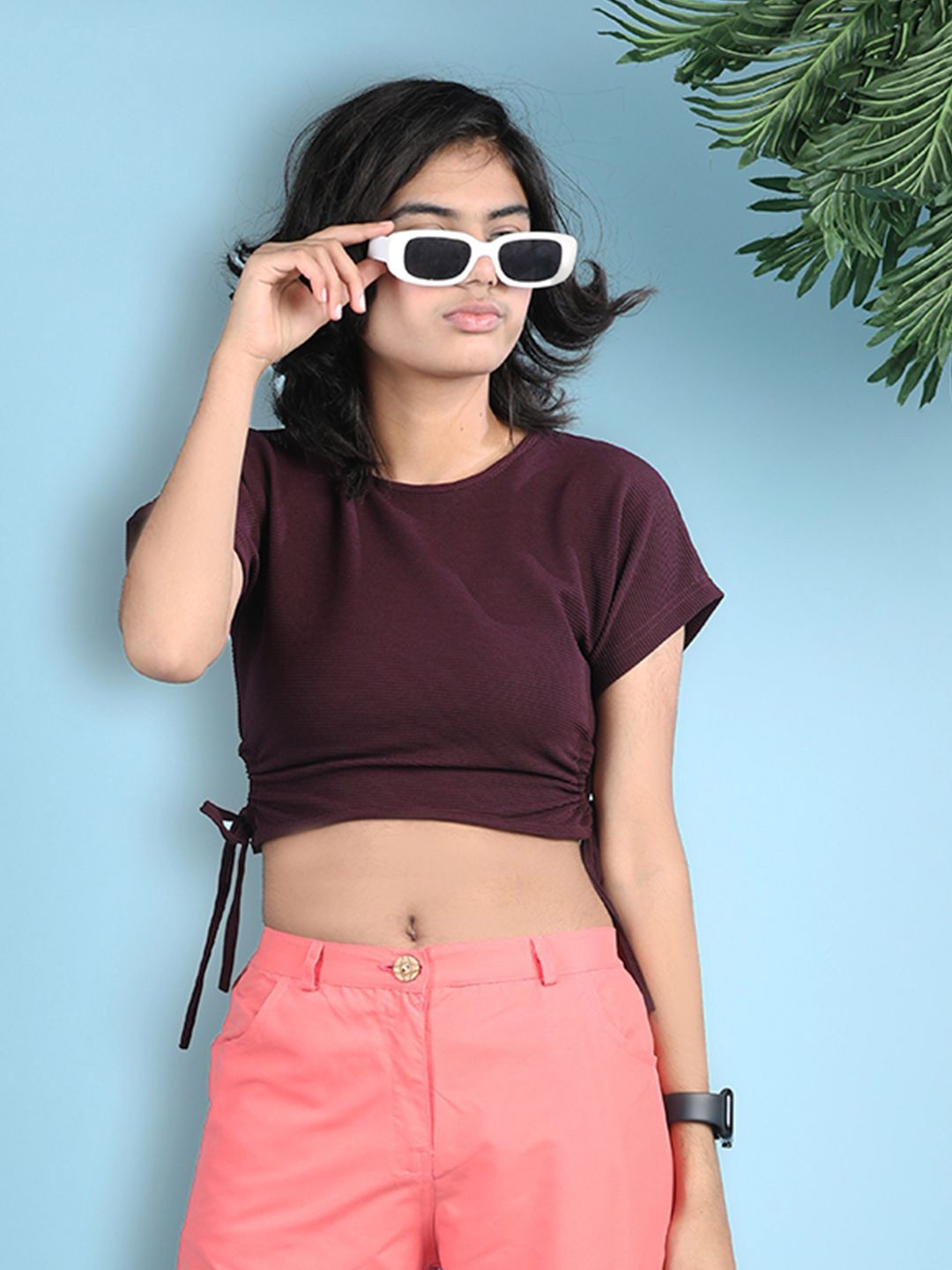 

Cutiekins Girls Round Neck Cotton Fitted Crop Top, Burgundy