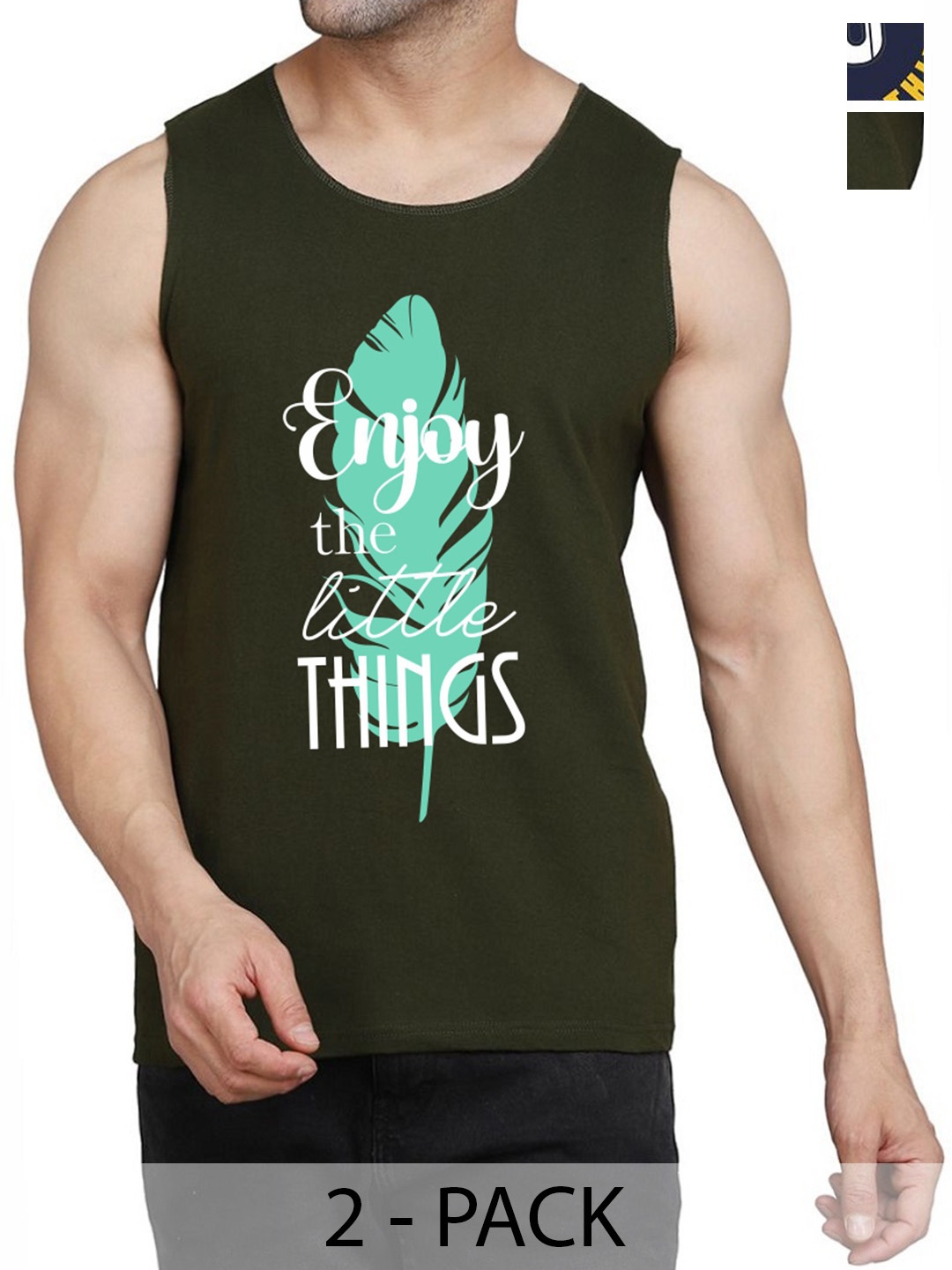 

WOOSTRO Pack Of 2 Printed Cotton Innerwear Vests RS26 (ENJOY OLIVE)(98 NAVY)