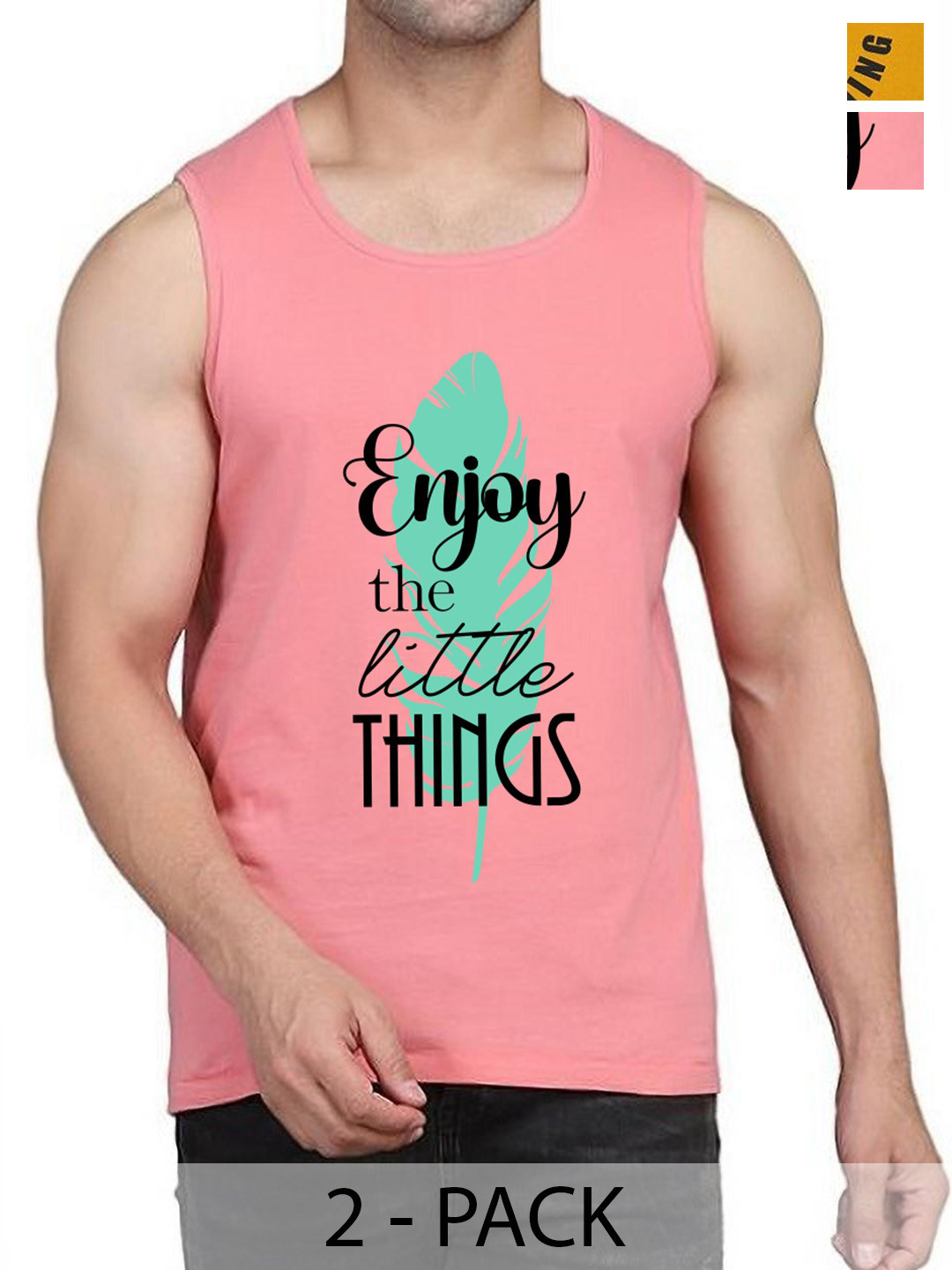 

WOOSTRO Pack Of 2 Printed Cotton Innerwear Vests RS26 (ENJOY PEACH)(98 MUSTARD)