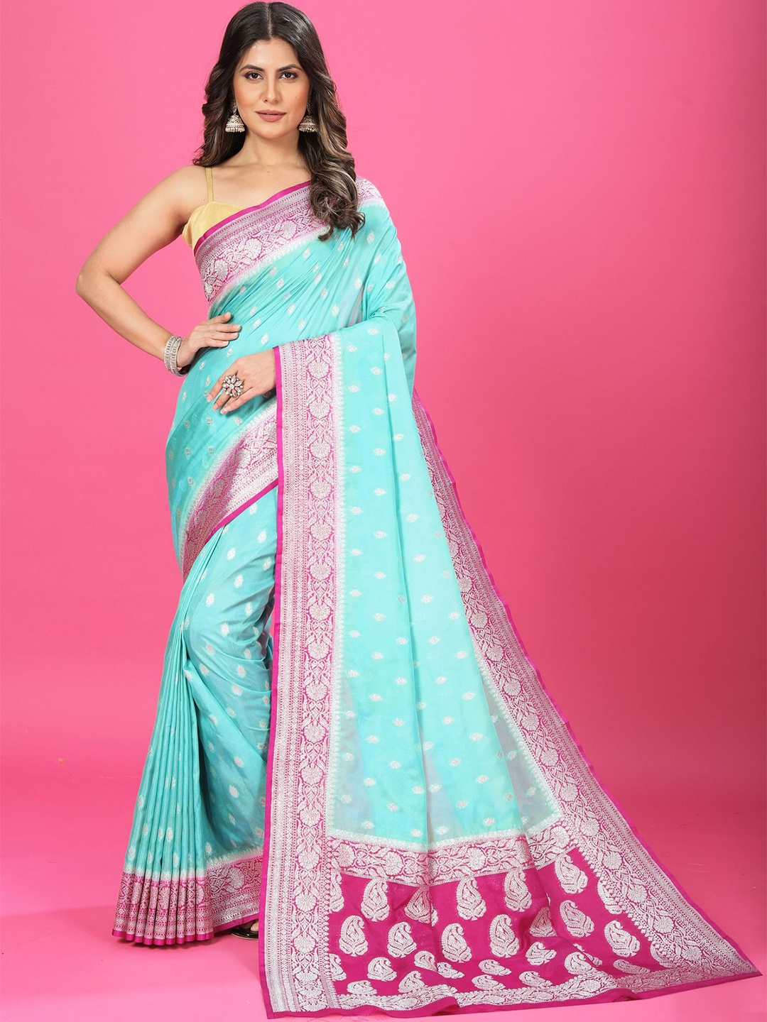 

CRAFTYSTYLES Woven Design Zari Pure Silk Banarasi Saree, Blue