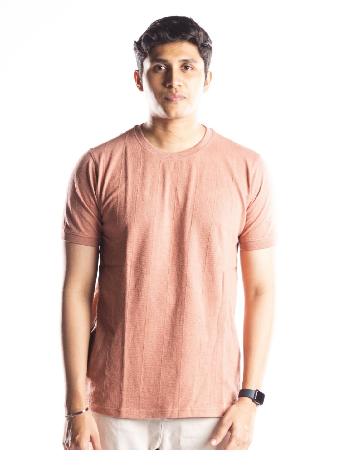 

Hidden Loops Men Self Design Round Neck Cotton Slim Fit T-shirt, Pink